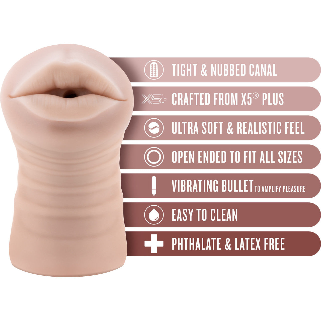 EnLust Nicole Open Ended Vibrating Mouth Penis Masturbator By Blush - Vanilla