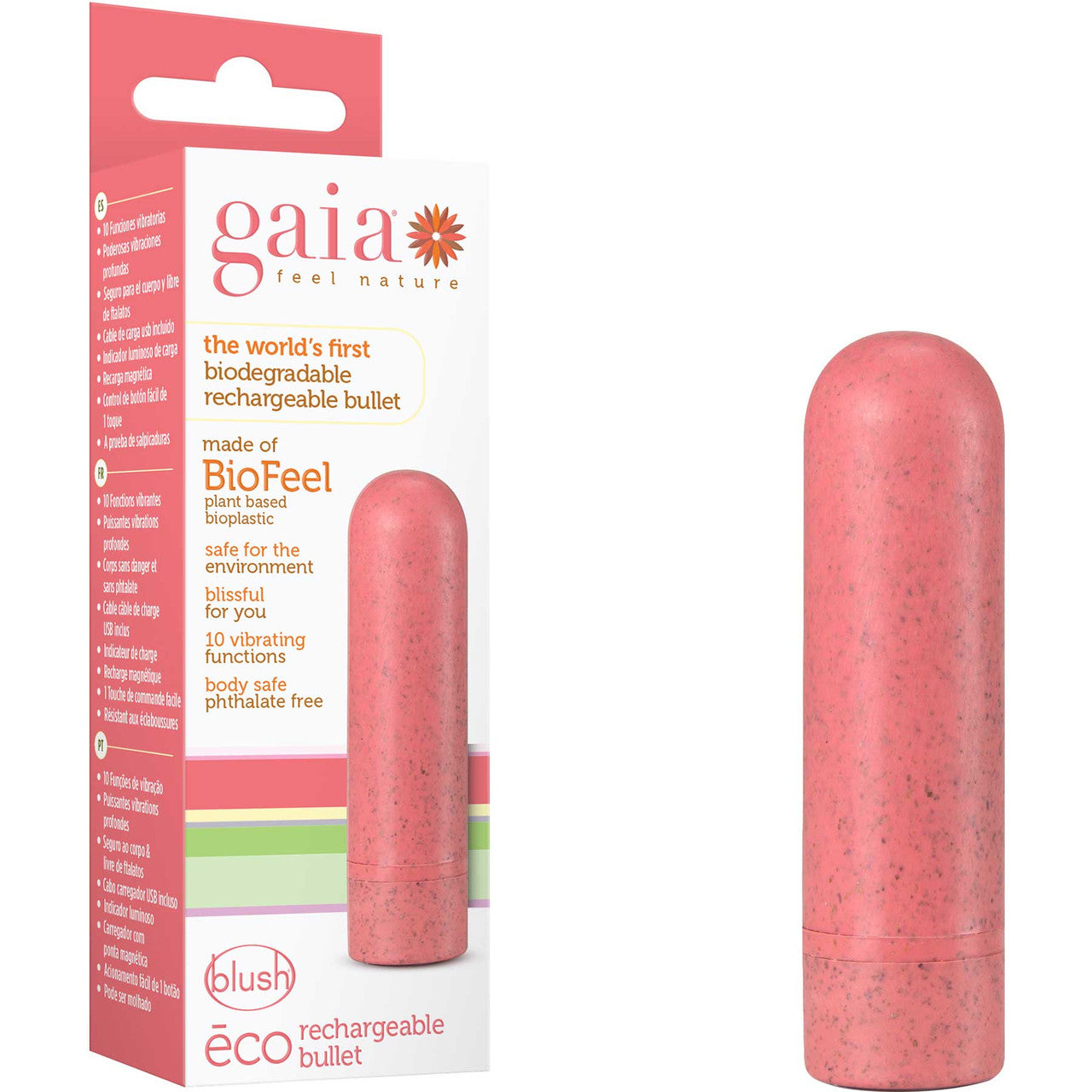 Gaia Eco Biodegradable & Recyclable Rechargeable Bullet Vibrator By Blush - Coral