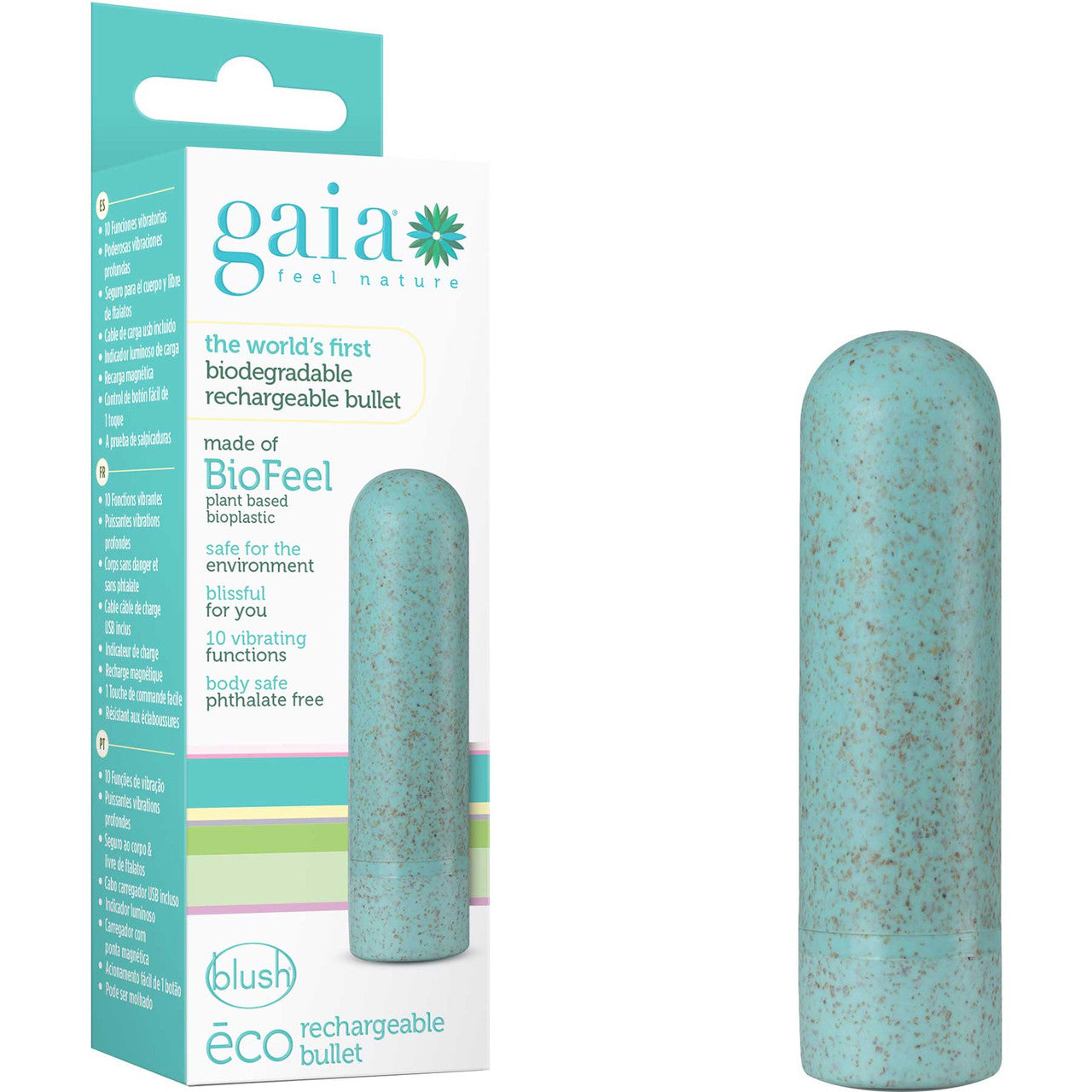 Gaia Eco Biodegradable & Recyclable Rechargeable Bullet Vibrator By Blush - Aqua