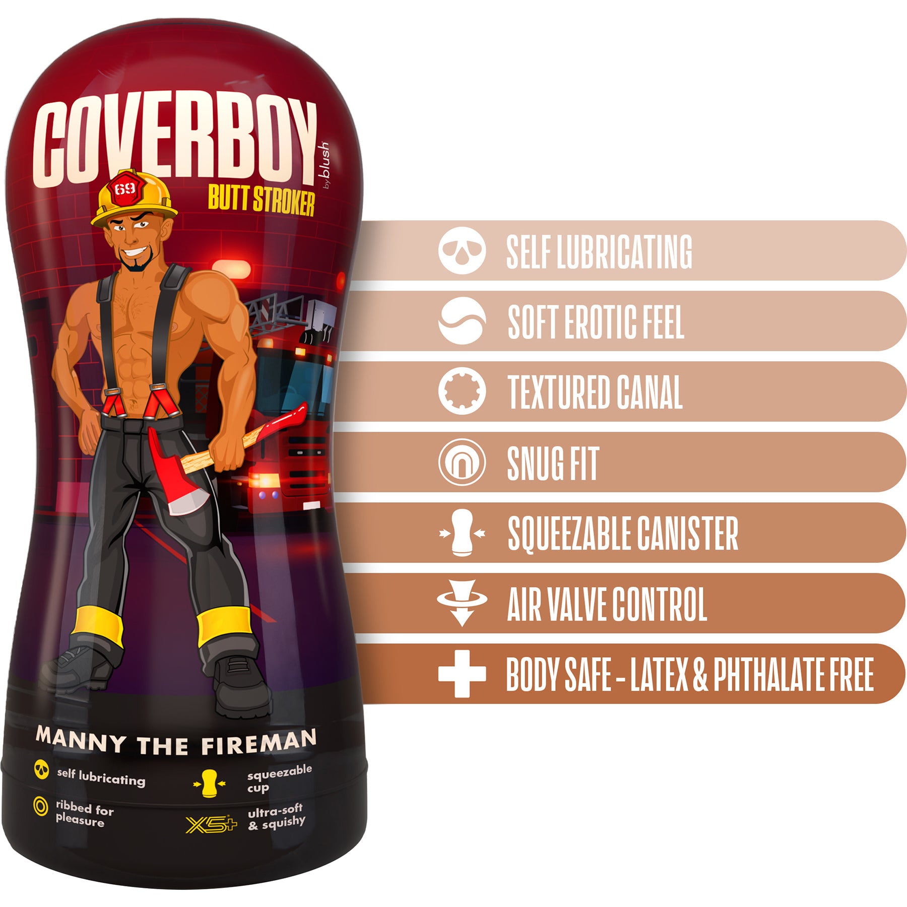 Coverboy Manny The Fireman Self Lubricating Anal Penis Stroker By Blush - Caramel