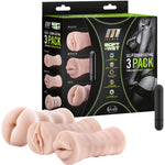 M For Men Self-Lubricating Vibrating Stroker Sleeve Kit 3-Pack Penis Masturbators By Blush