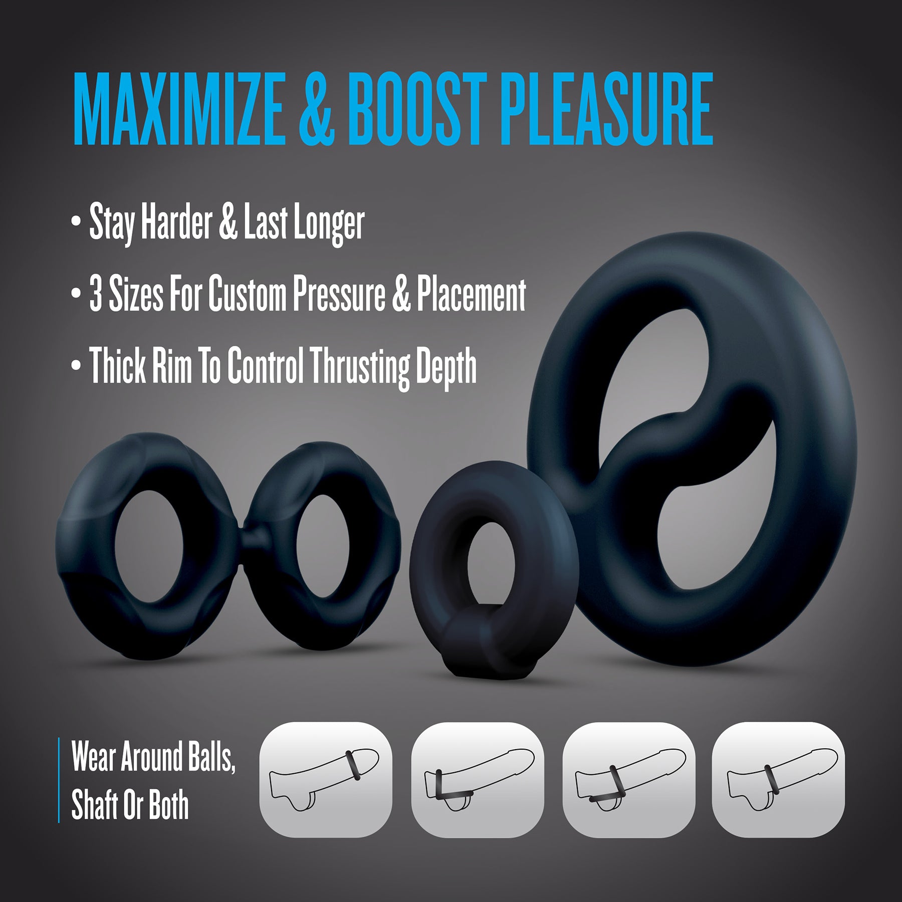 Performance Plus Throttle 3 Piece Silicone Cock Ring Set By Blush