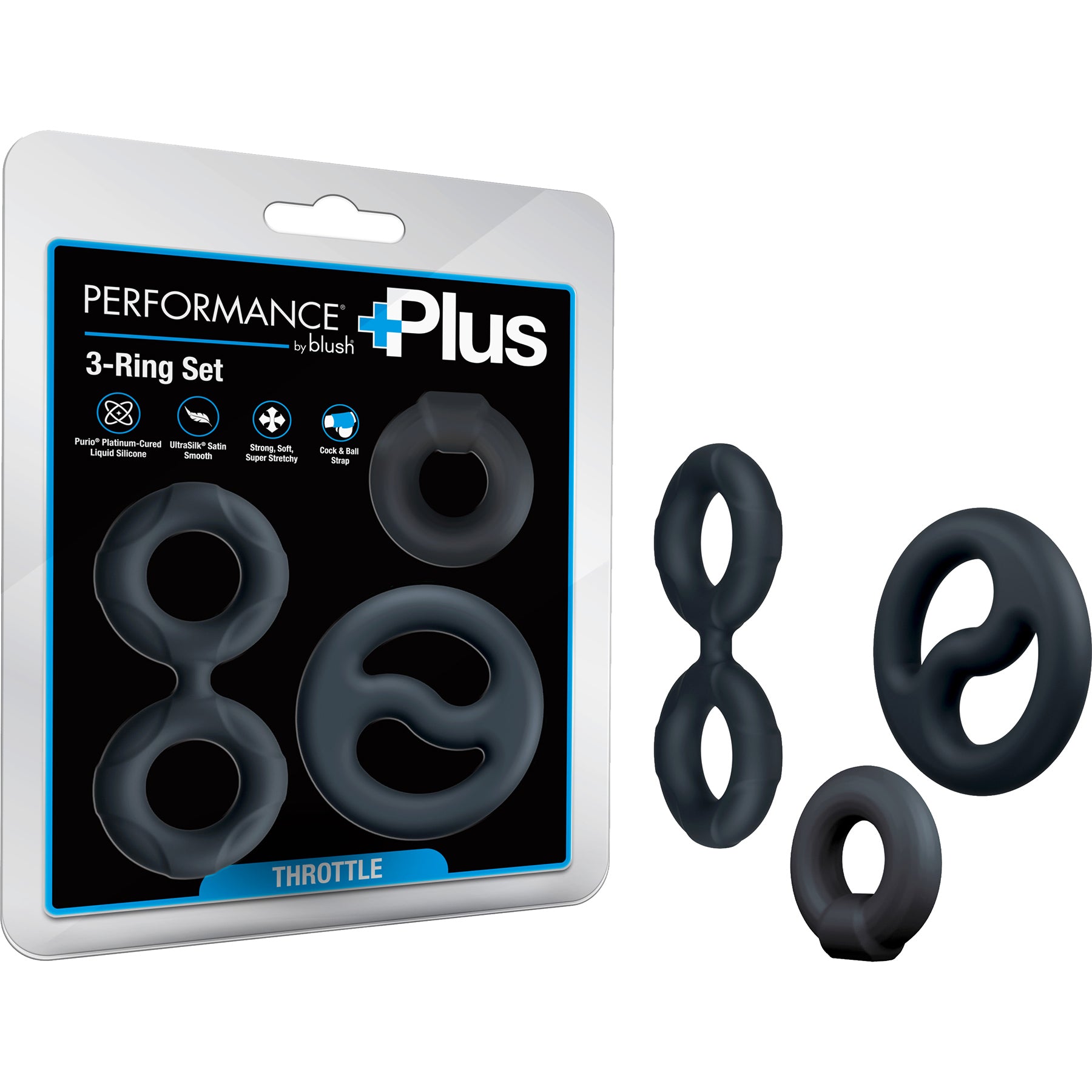 Performance Plus Throttle 3 Piece Silicone Cock Ring Set By Blush