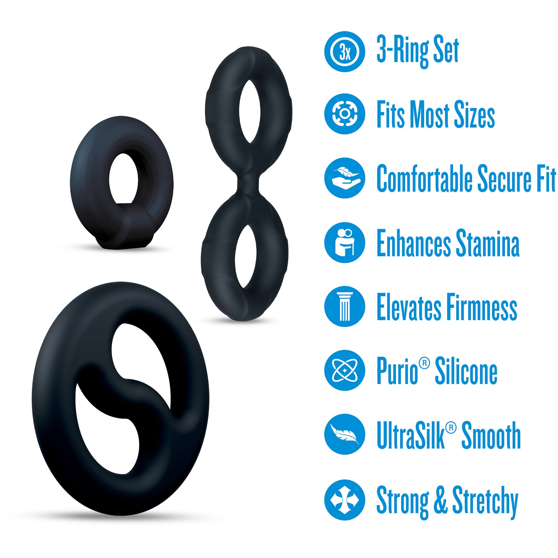 Performance Plus Throttle 3 Piece Silicone Cock Ring Set By Blush