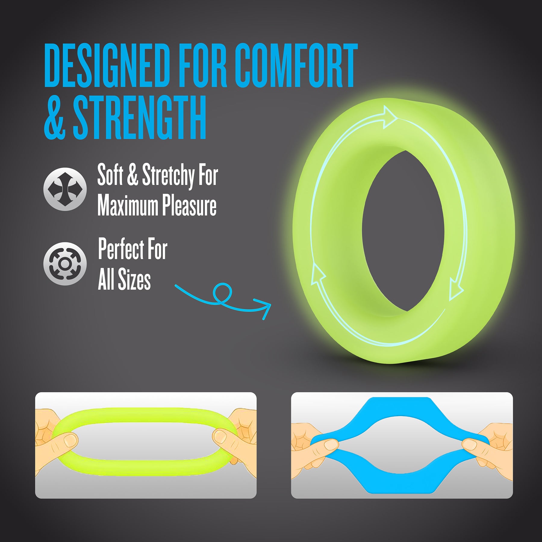 Performance Plus Flash Silicone Glow-in-the-Dark 3 Piece Cock Ring Set By Blush