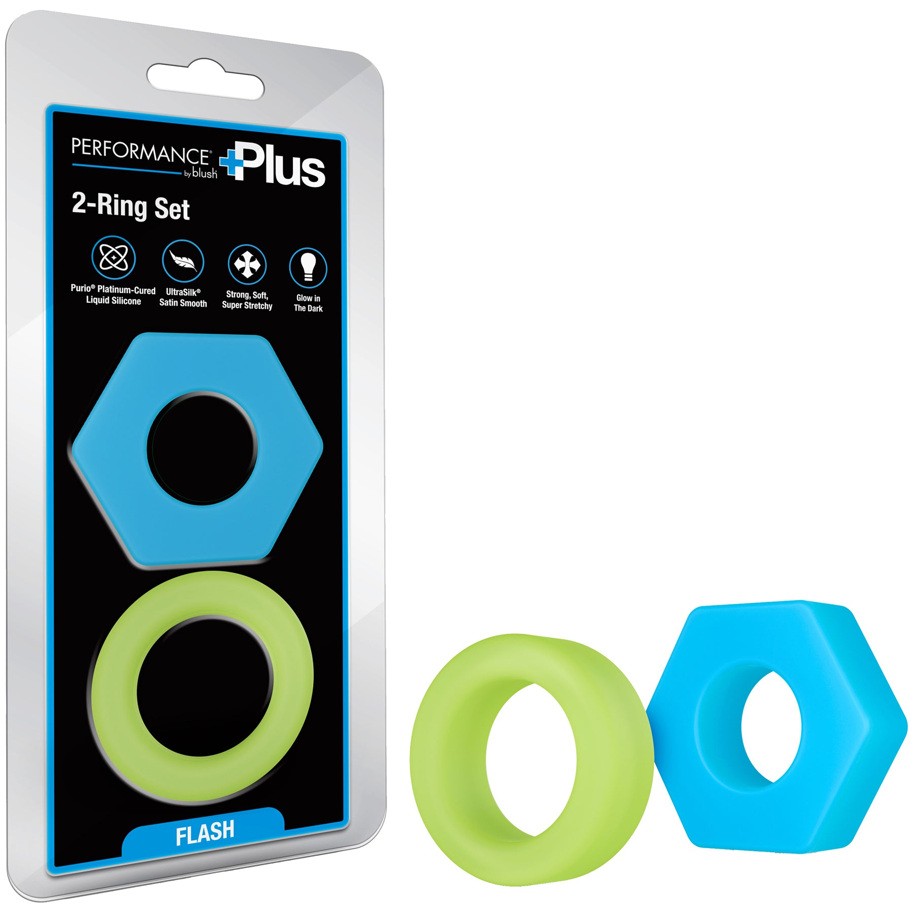 Performance Plus Flash Silicone Glow-in-the-Dark 3 Piece Cock Ring Set By Blush