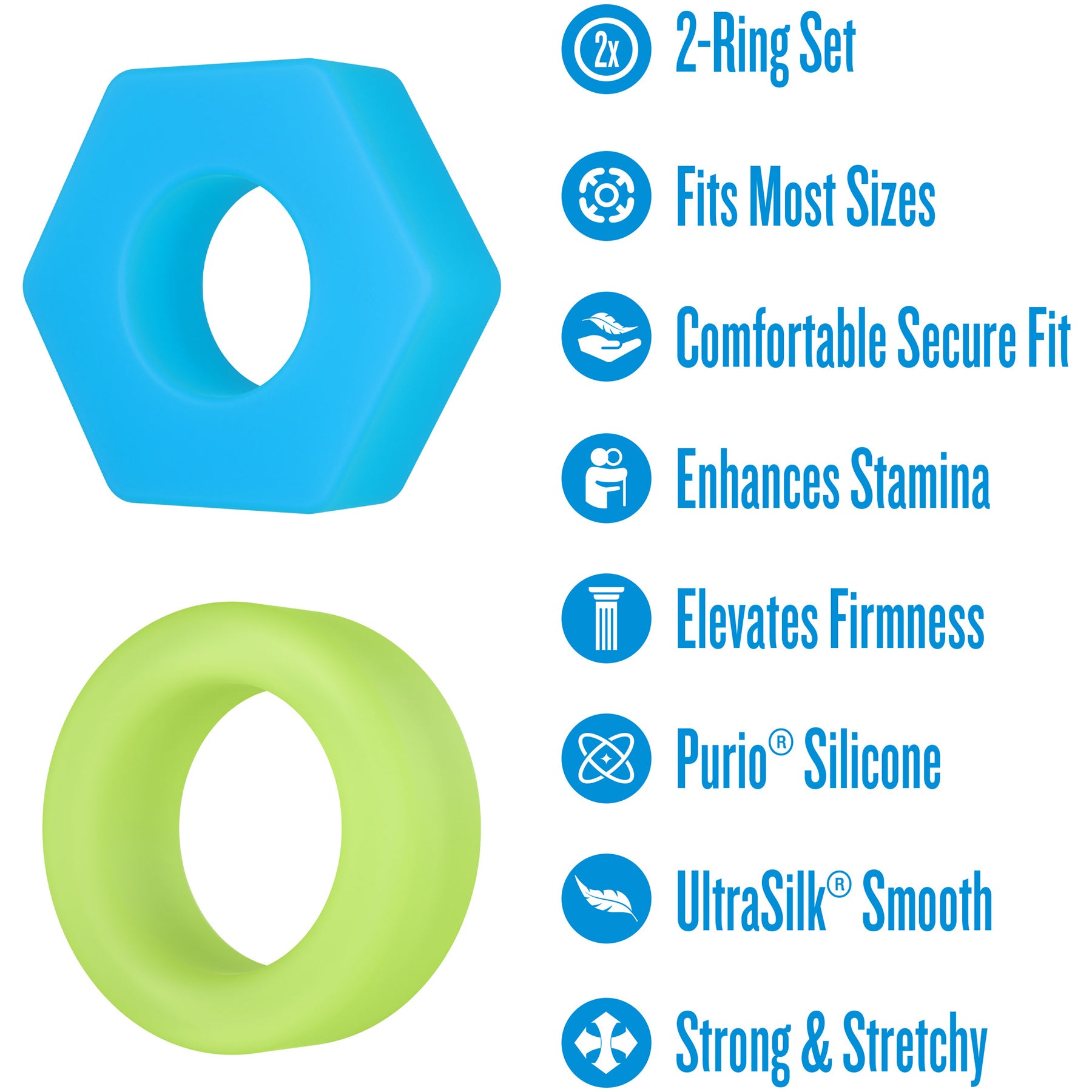 Performance Plus Flash Silicone Glow-in-the-Dark 3 Piece Cock Ring Set By Blush