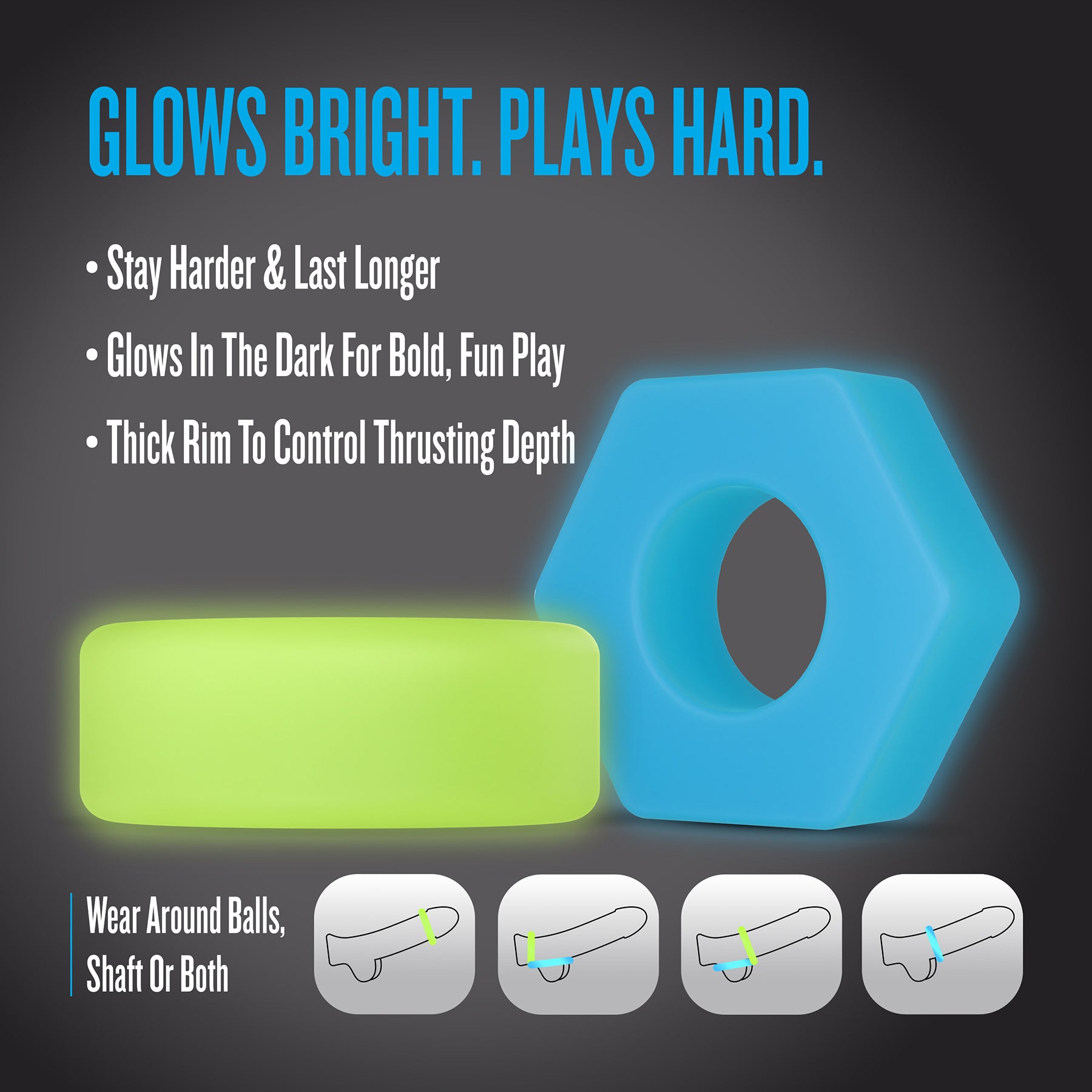 Performance Plus Flash Silicone Glow-in-the-Dark 3 Piece Cock Ring Set By Blush