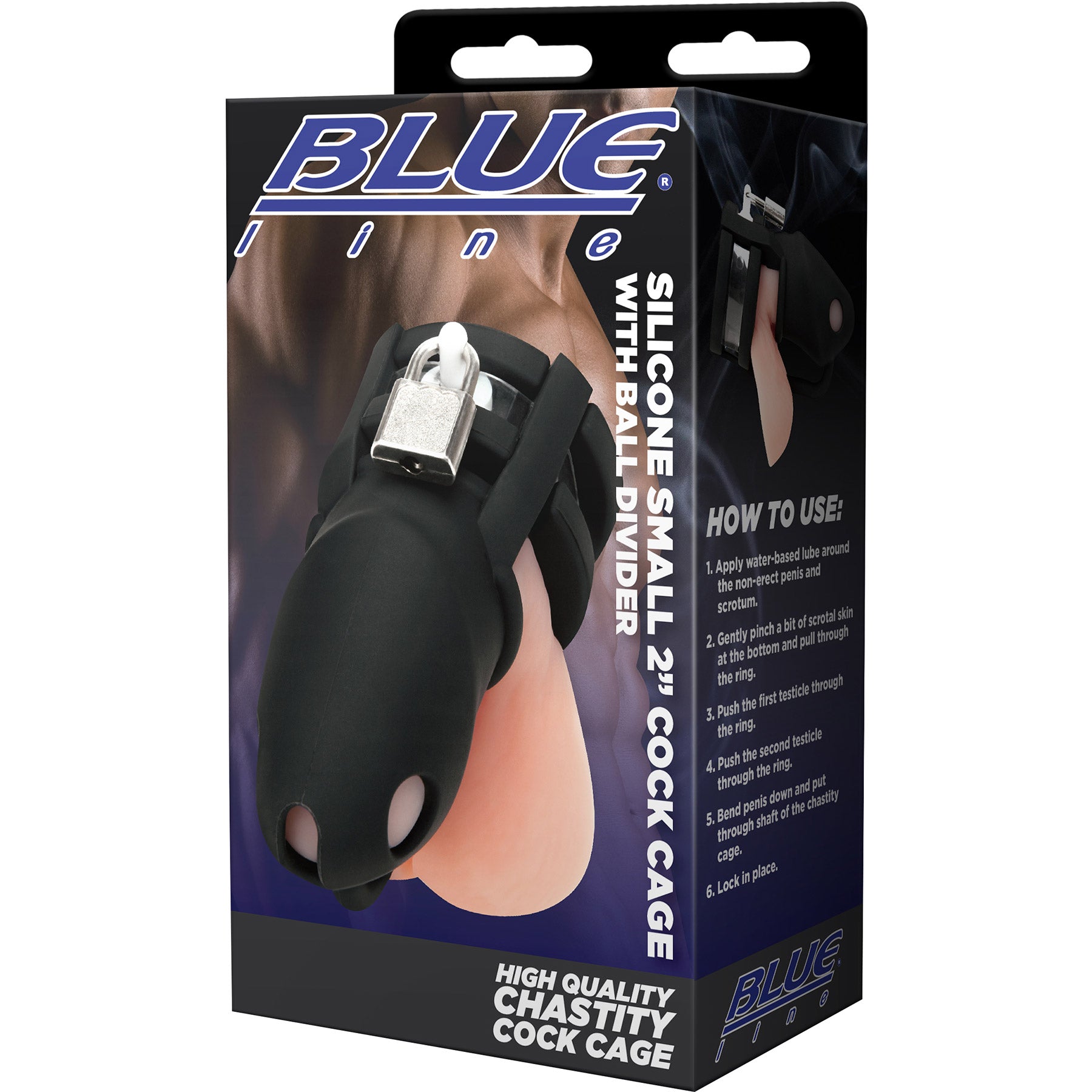 Blueline Silicone Mini 2" Cock Cage With Ball Divider With Padlock - Black