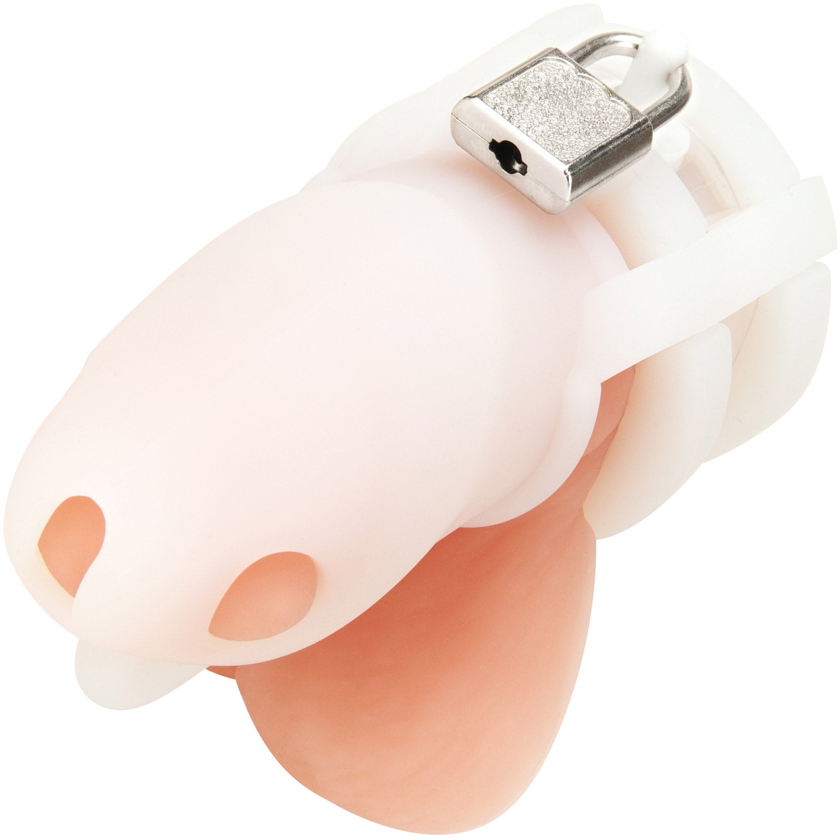 Blueline Silicone Mini 2" Cock Cage With Ball Divider With Padlock - White