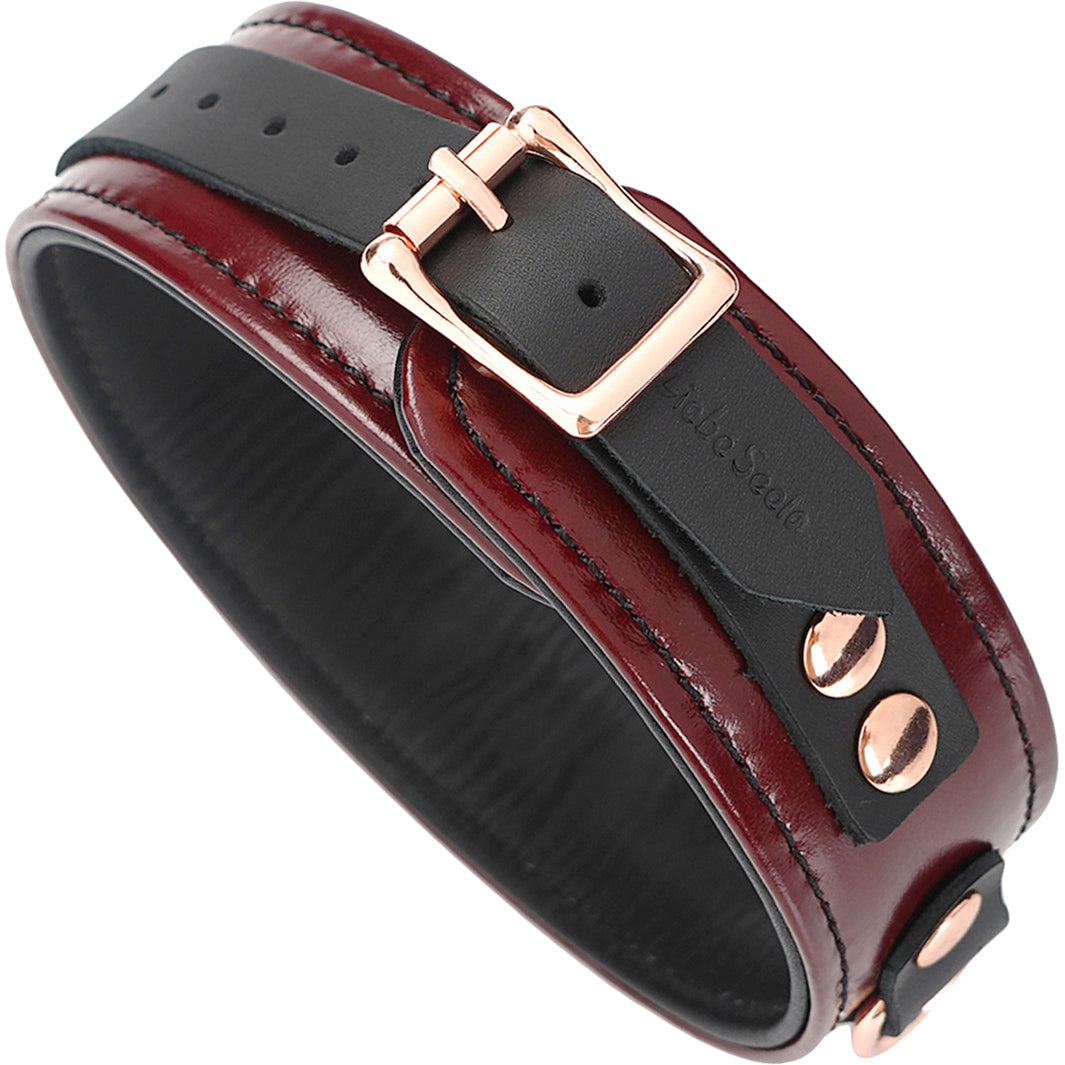 Wine Red Leather Collar With Rose Gold Chain Leash By Liebe Seele