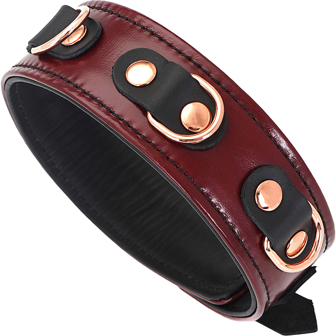 Wine Red Leather Collar With Rose Gold Chain Leash By Liebe Seele