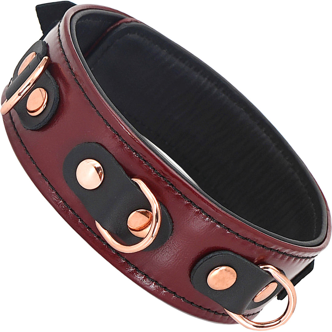 Wine Red Leather Collar With Rose Gold Chain Leash By Liebe Seele