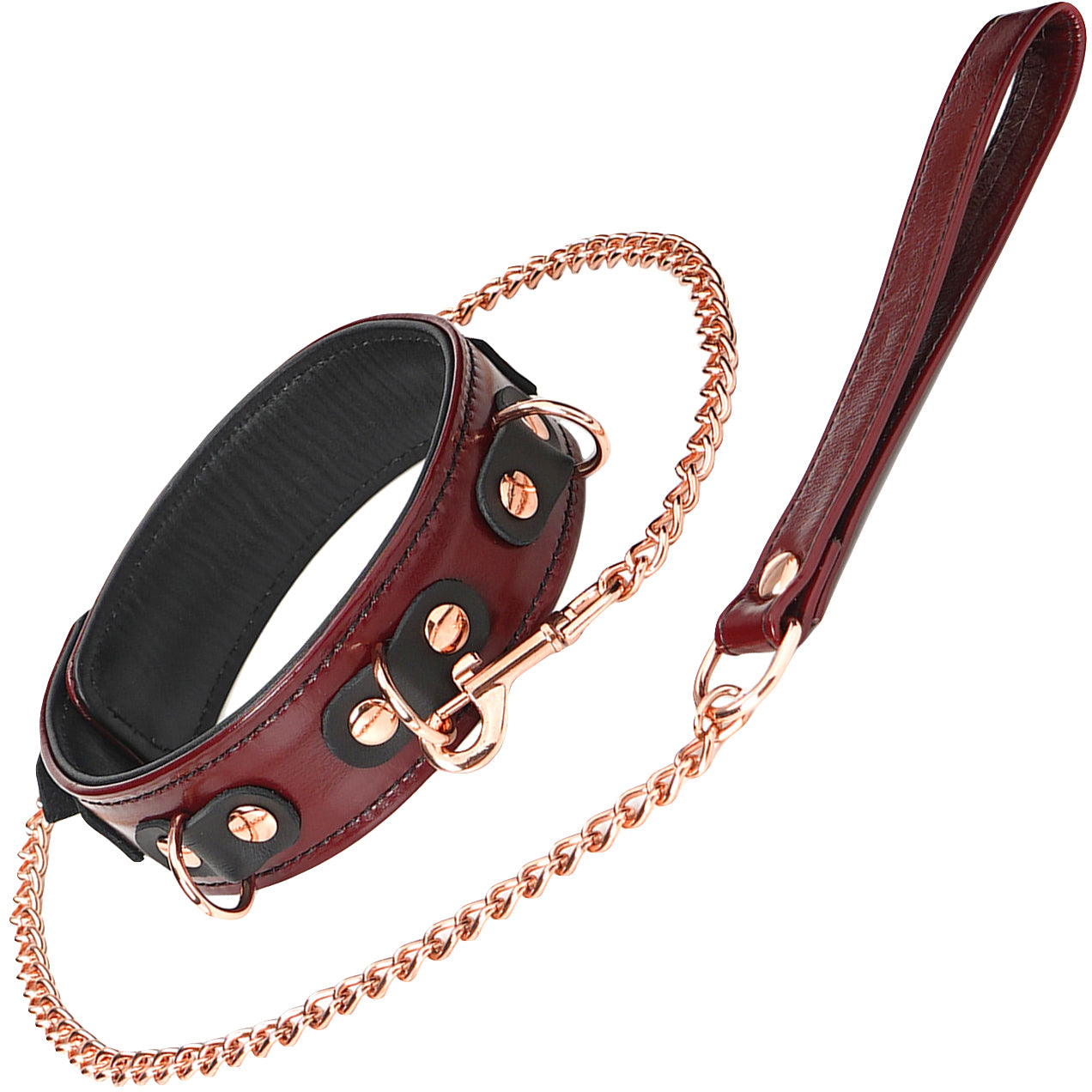 Wine Red Leather Collar With Rose Gold Chain Leash By Liebe Seele