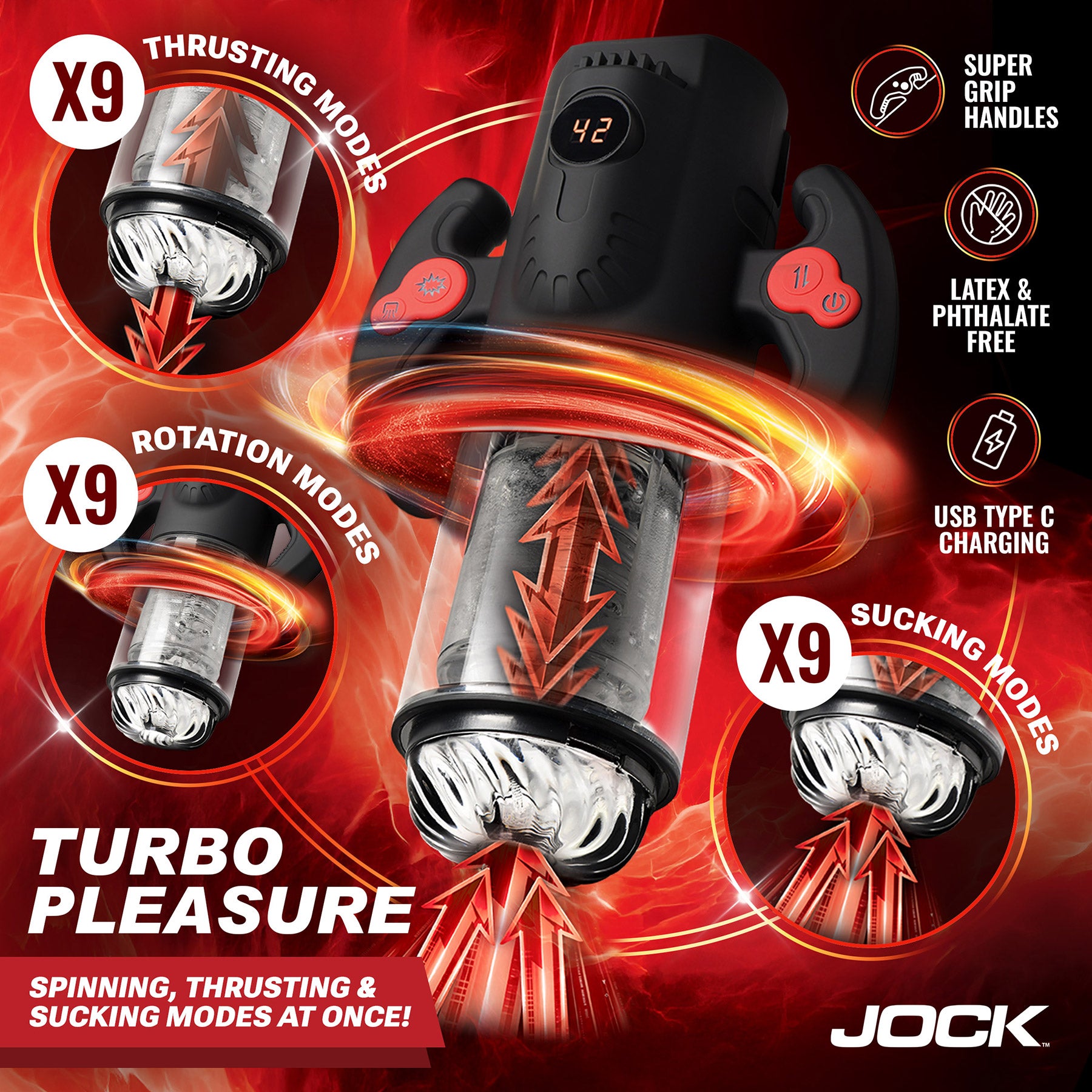 Jock Turbo Max Spinning, Thrusting, & Sucking Rechargeable Penis Masturbator