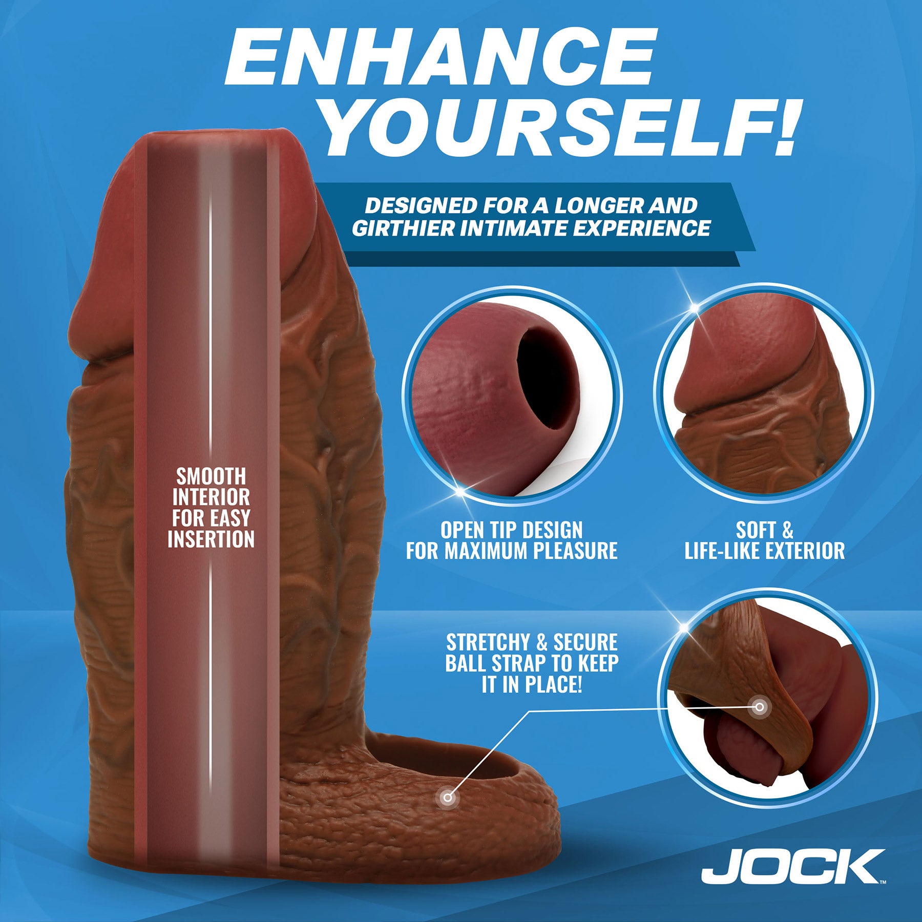 Jock Enhancers Open Ended Silicone Penis Extension Sleeve - Chocolate