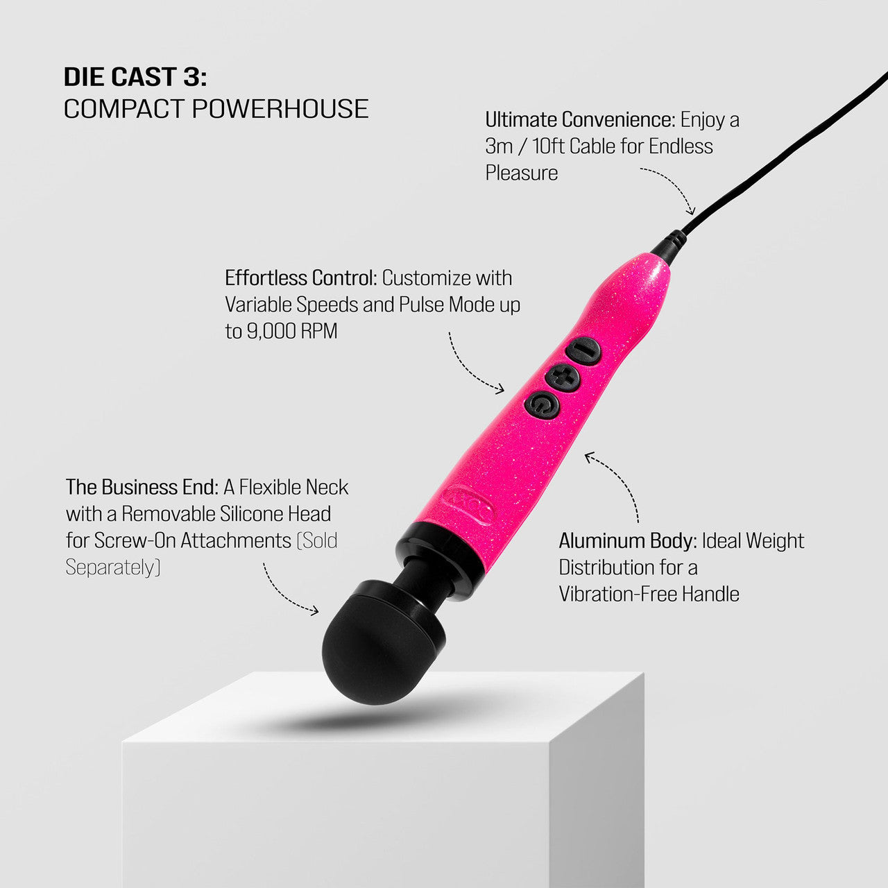 Doxy Die Cast 3 Extra Powerful Massage Wand Vibrator - Hot Pink