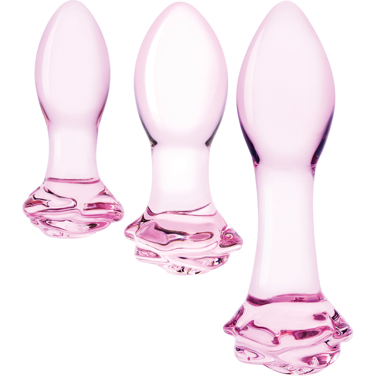 Gls Rosebud Glass Butt Plug 3 Piece Anal Training Set - Pink Gls Rosebud Glass Butt Plug 3 Piece Anal Training Set - Pink