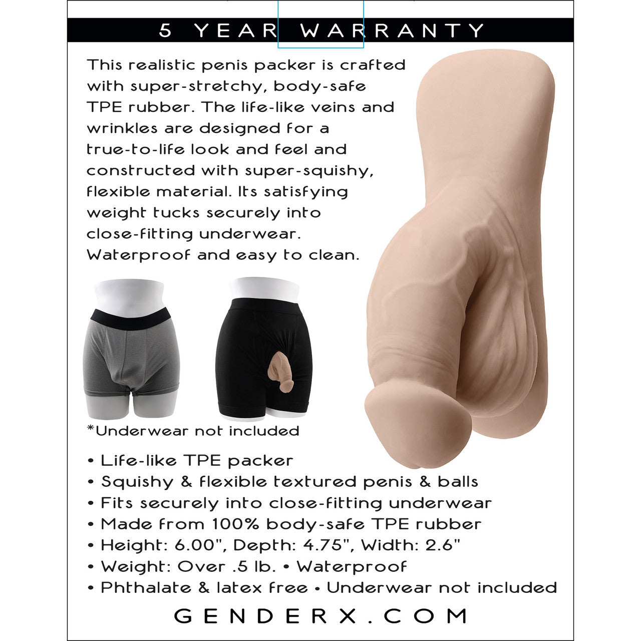 Gender X 4" Squishy Penis Packer - Vanilla