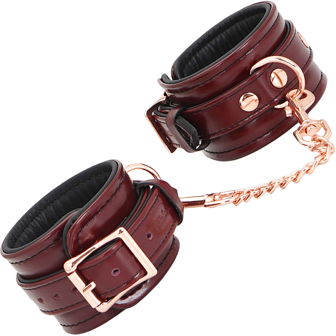 Wine Red Leather Handcuffs With Rose Gold Hardware By Liebe Seele