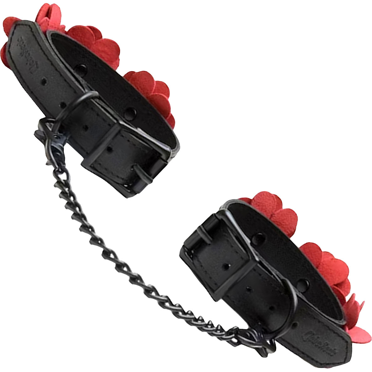 Red Leather Flowers Hand Cuffs By Liebe Seele