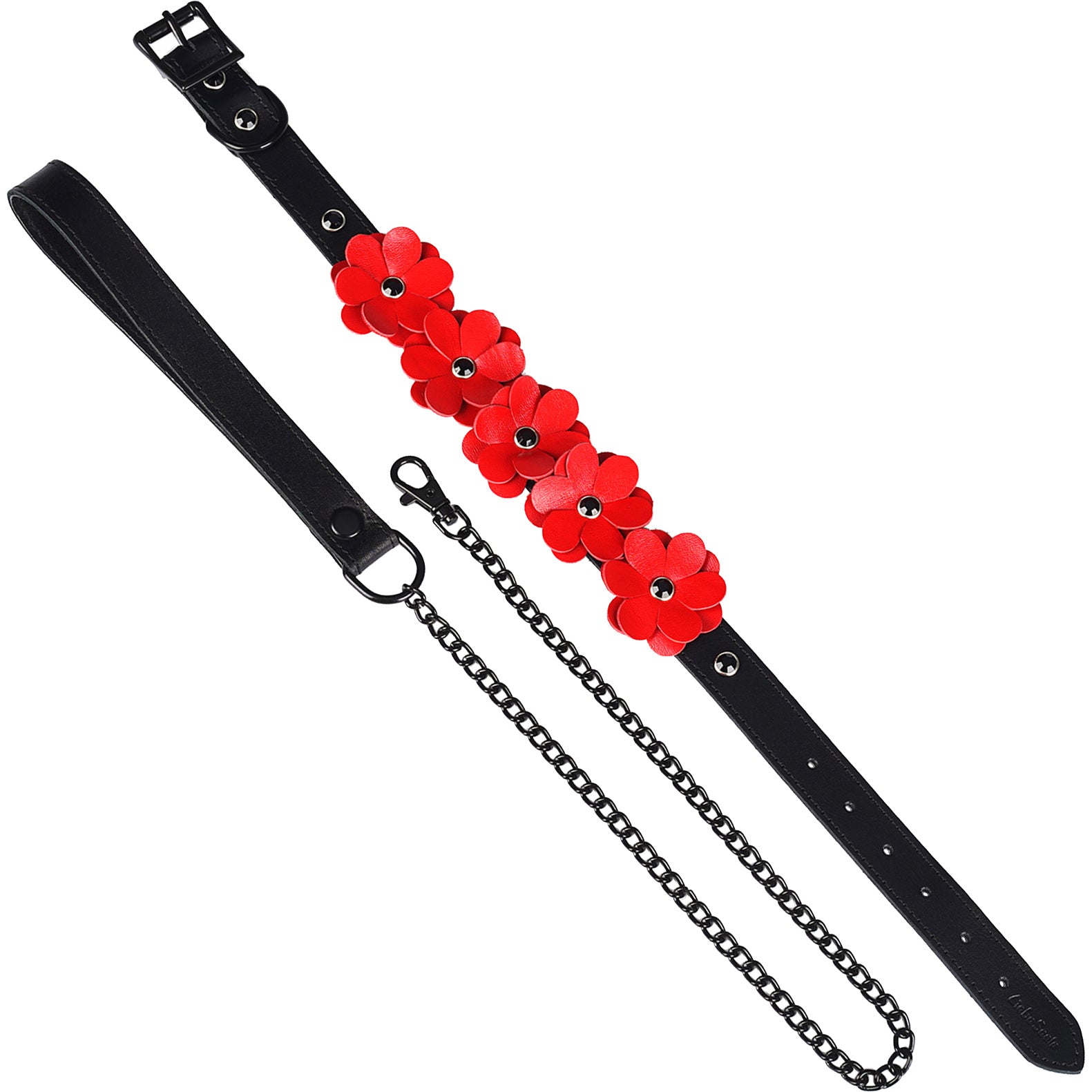 Red Leather Flowers Collar With Leash By Liebe Seele