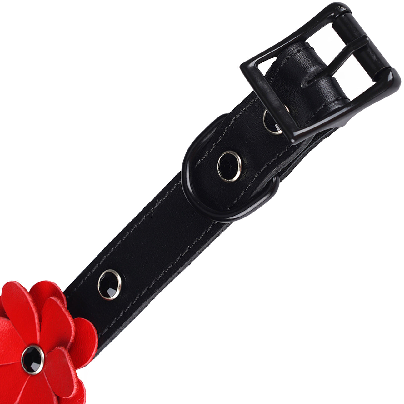 Red Leather Flowers Collar With Leash By Liebe Seele