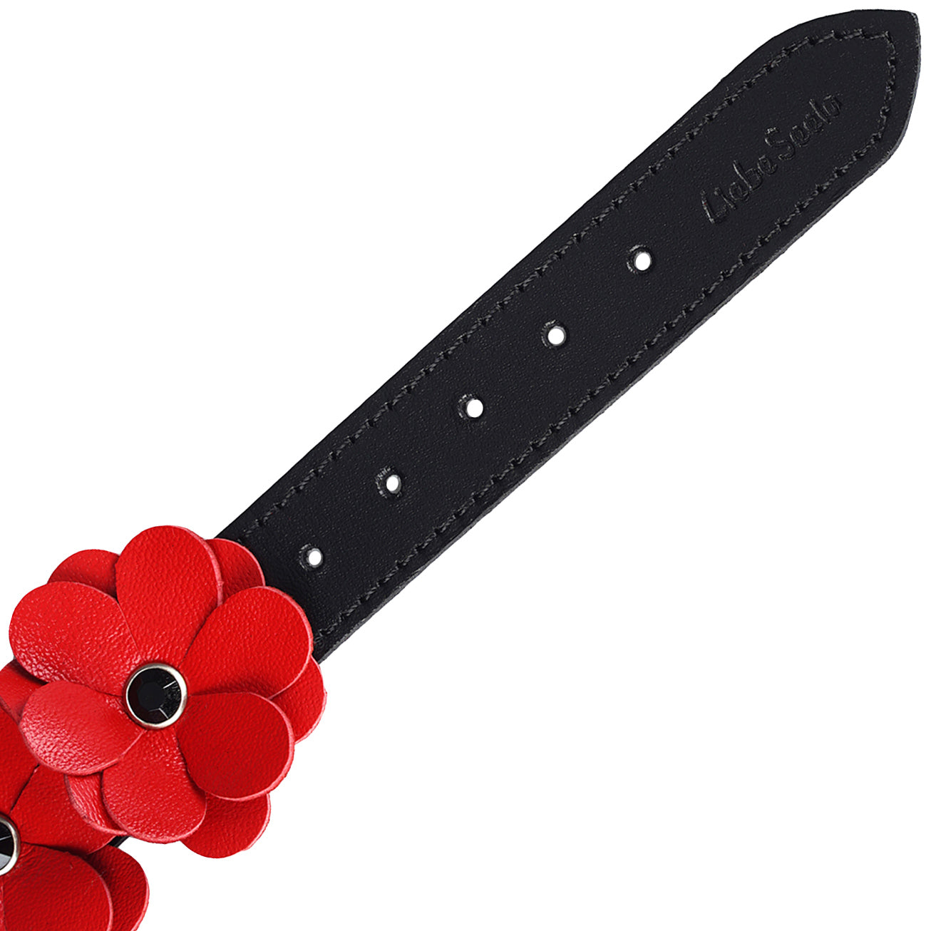 Red Leather Flowers Hand Cuffs By Liebe Seele