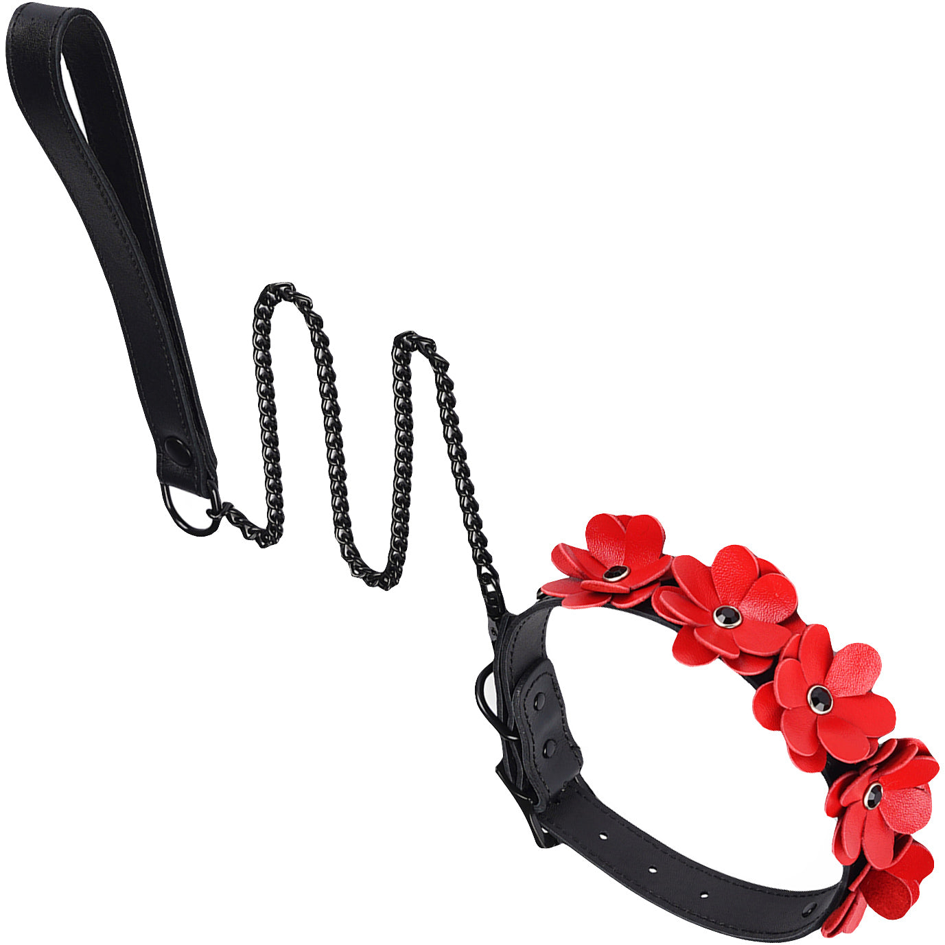 Red Leather Flowers Collar With Leash By Liebe Seele