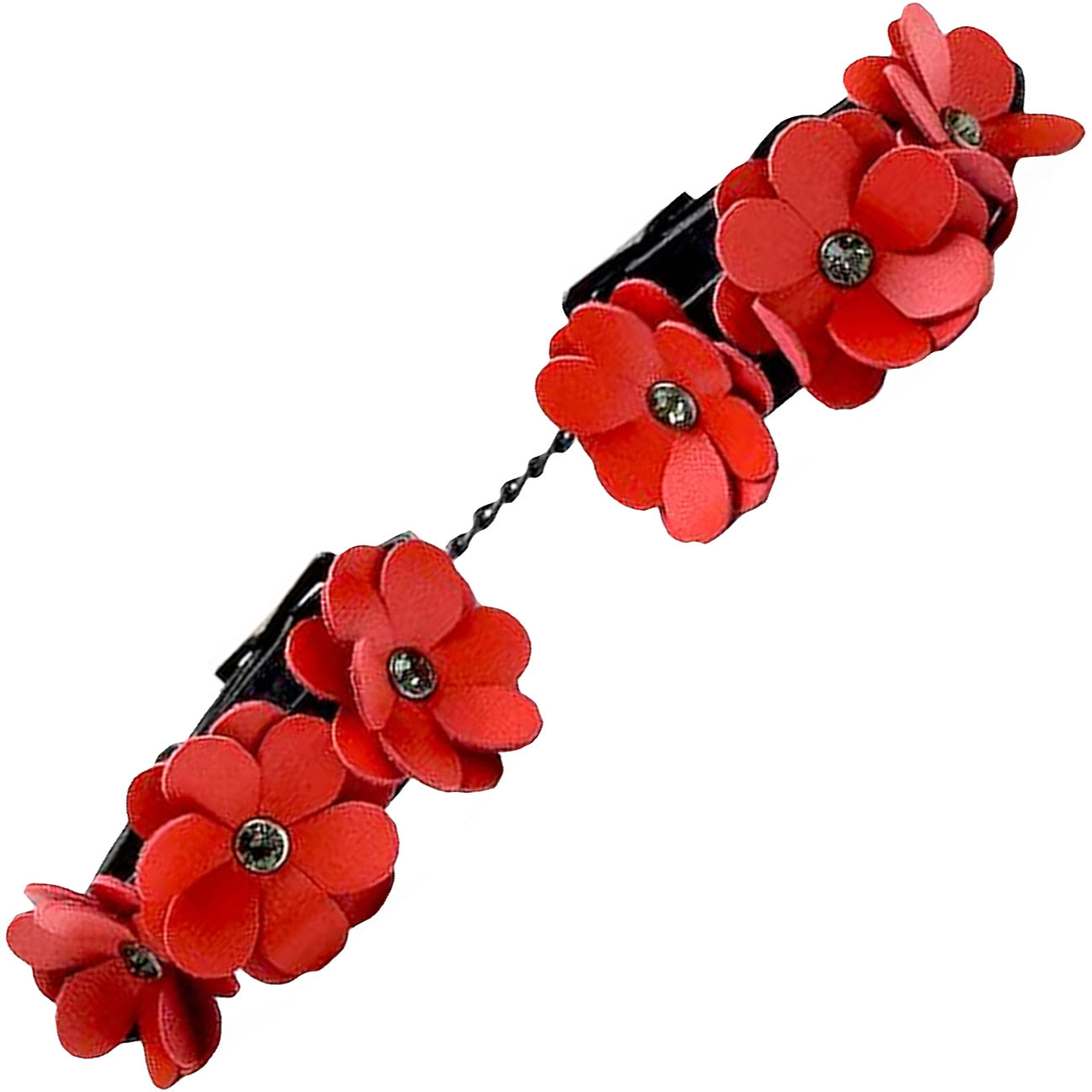 Red Leather Flowers Hand Cuffs By Liebe Seele