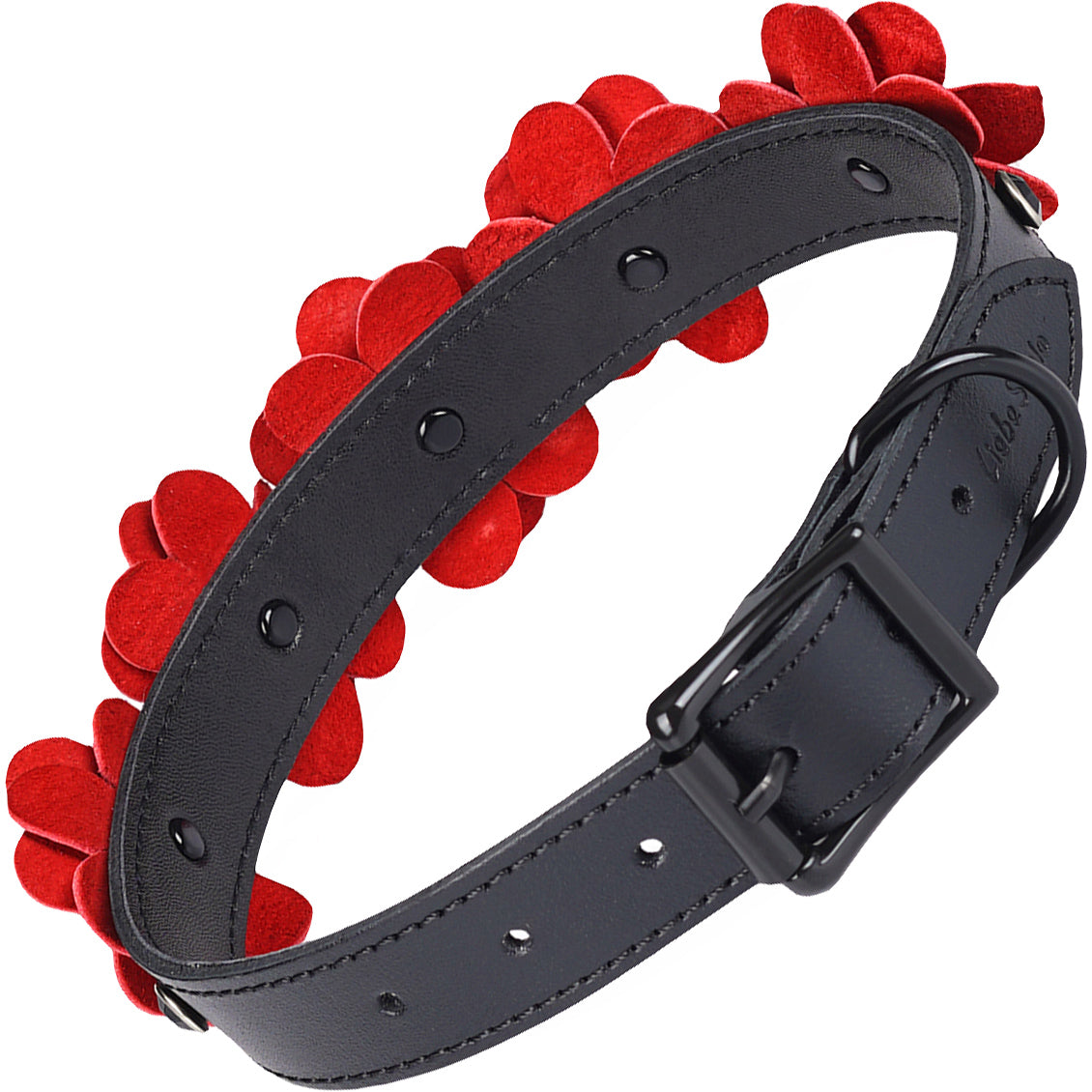 Red Leather Flowers Collar With Leash By Liebe Seele