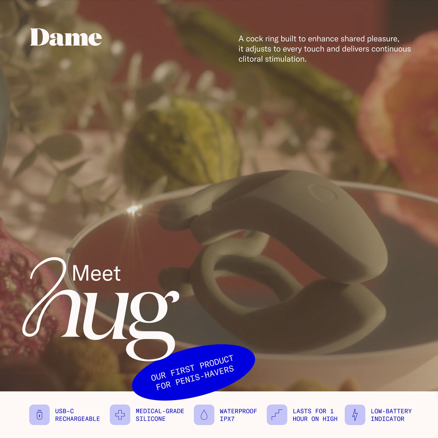 Hug Vibrating Silicone Couples Cock Ring By Dame - Fir