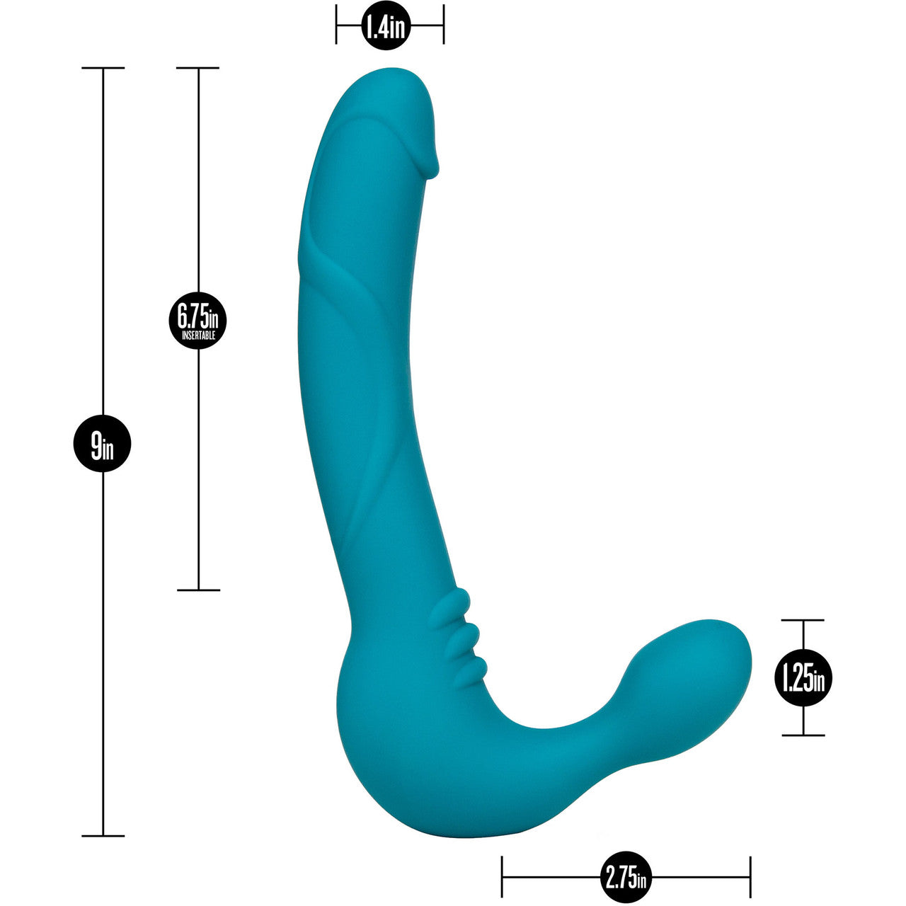 Temptasia Luna Strapless Strap-On Vibrating Silicone Dildo By Blush - Teal