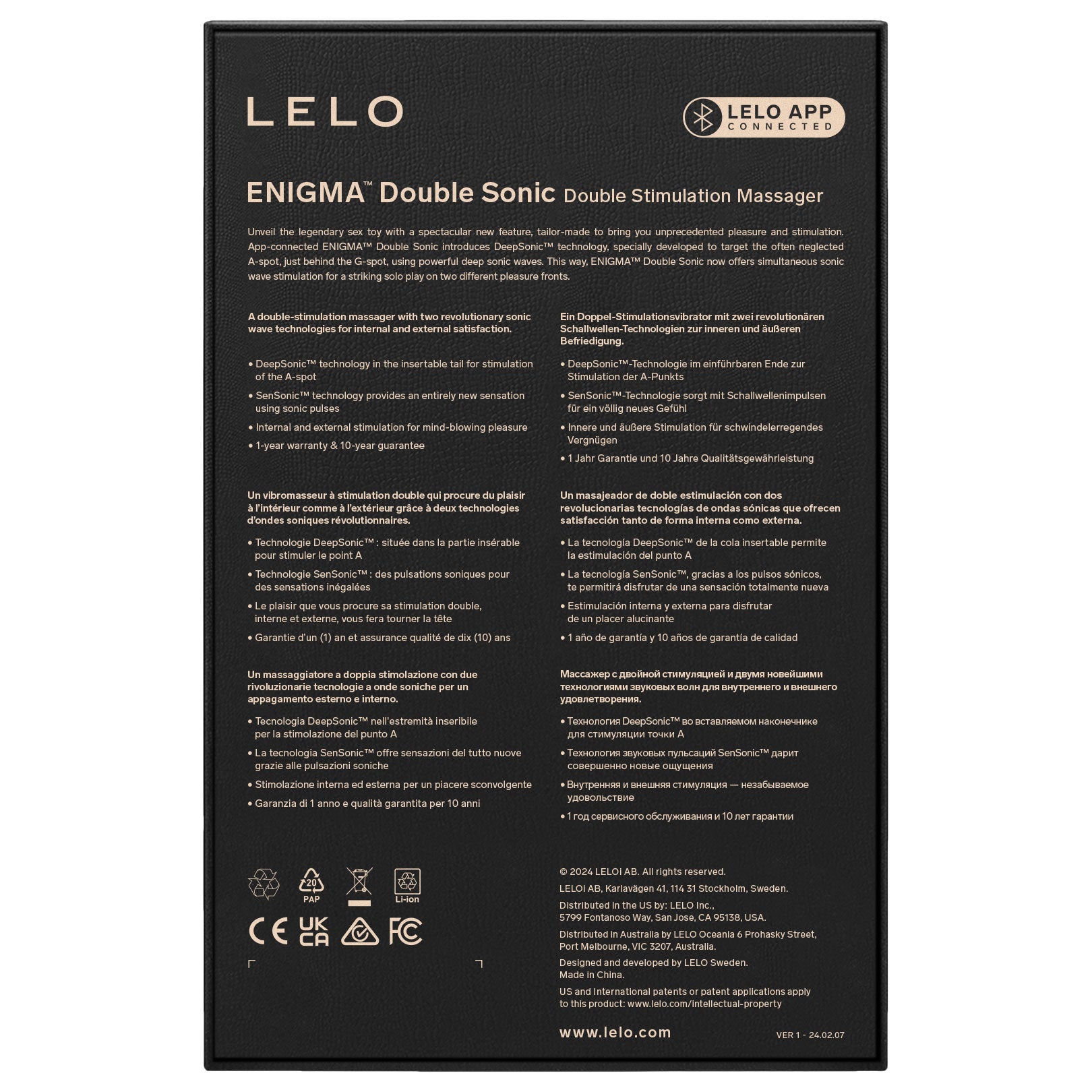 LELO ENIGMA™ Double Sonic Rechargeable Silicone Multi Stimulation Sensonic™ Vibrator