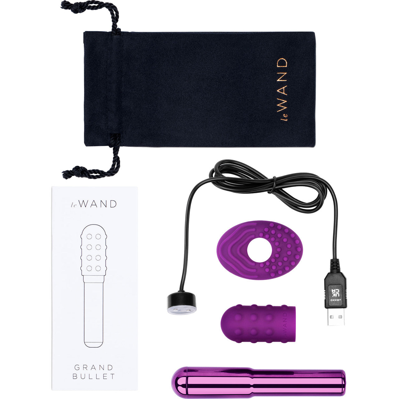 Le Wand Grand Bullet Waterproof Vibrator With Textured Silicone Sleeve & Ring - Cherry Purple