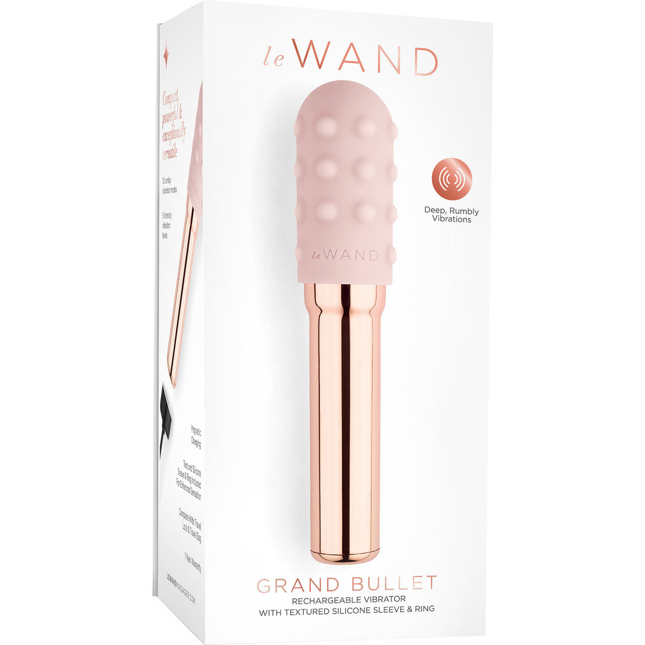 Le Wand Grand Bullet Waterproof Vibrator With Textured Silicone Sleeve & Ring - Rose Gold
