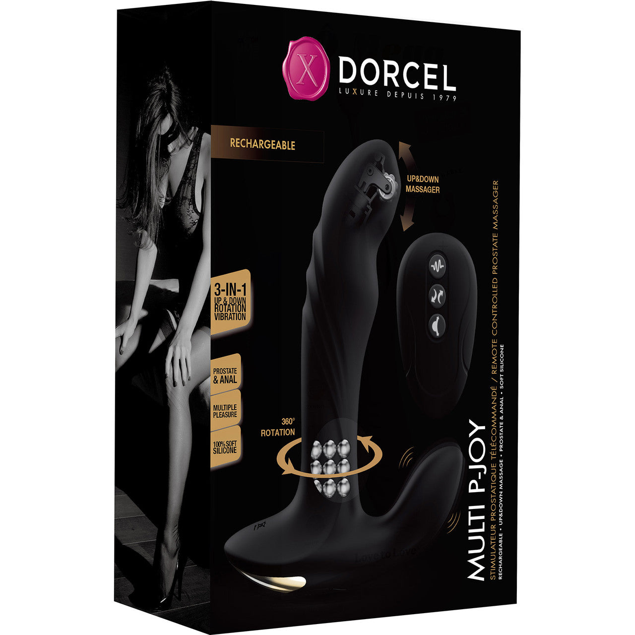 Dorcel Multi P-Joy Silicone Vibrating & Rotating Anal, Prostate & Perineum Massager With Remote