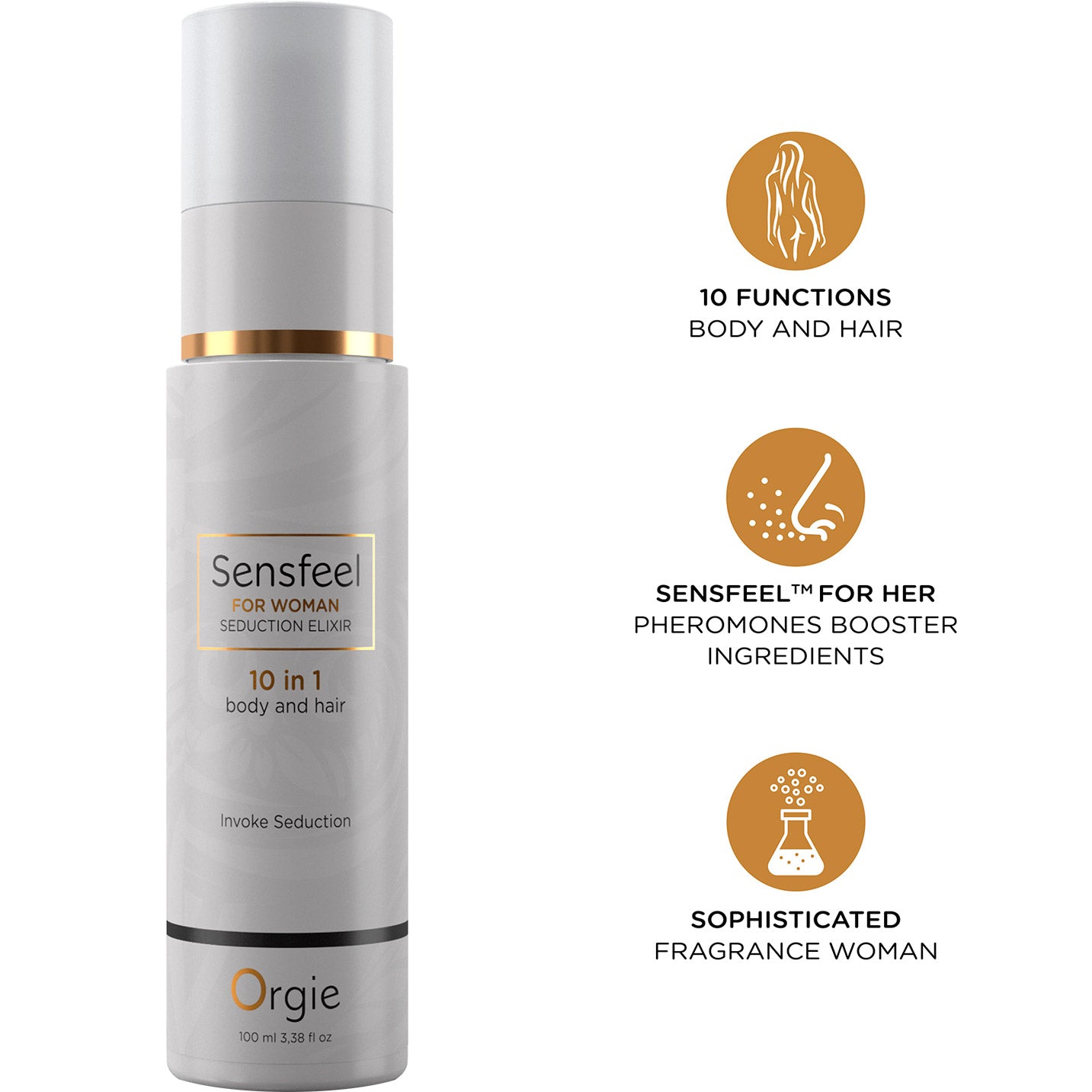 Sensfeel for her product bottle with features listed on a white background
