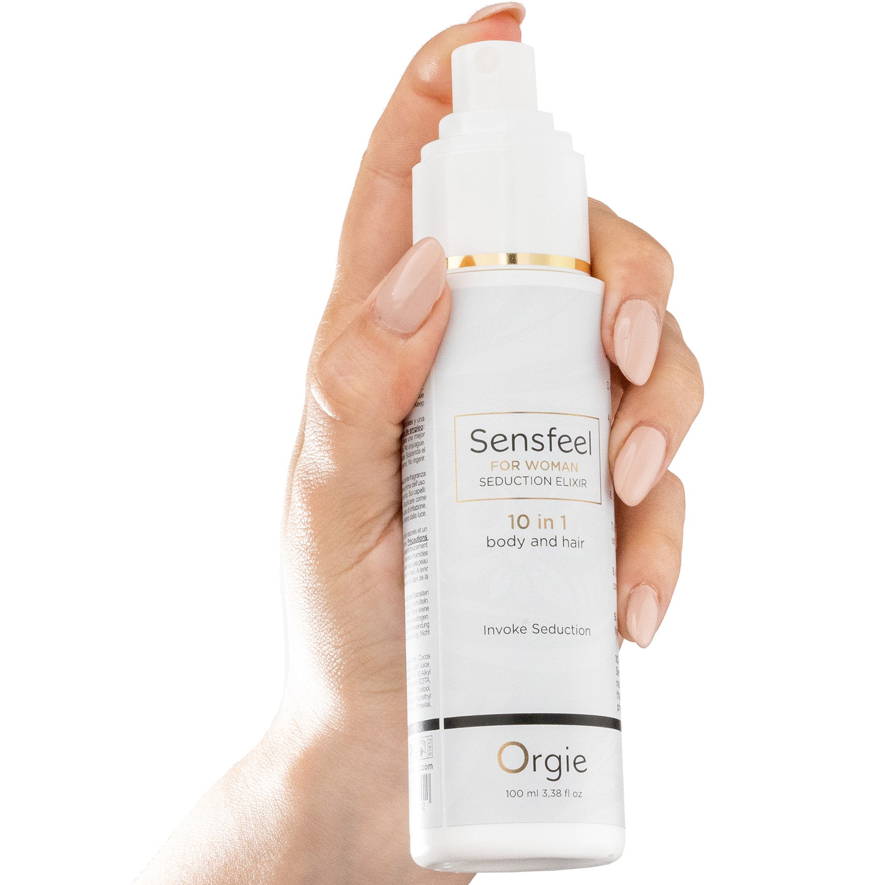 Hand holding a Sensfeel product with a white background