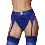 Ouch! Vibrating Strap-On Thong With Adjustable Garters - Blue