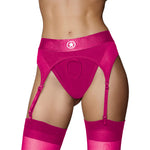Ouch! Vibrating Strap-On Thong With Adjustable Garters - Pink