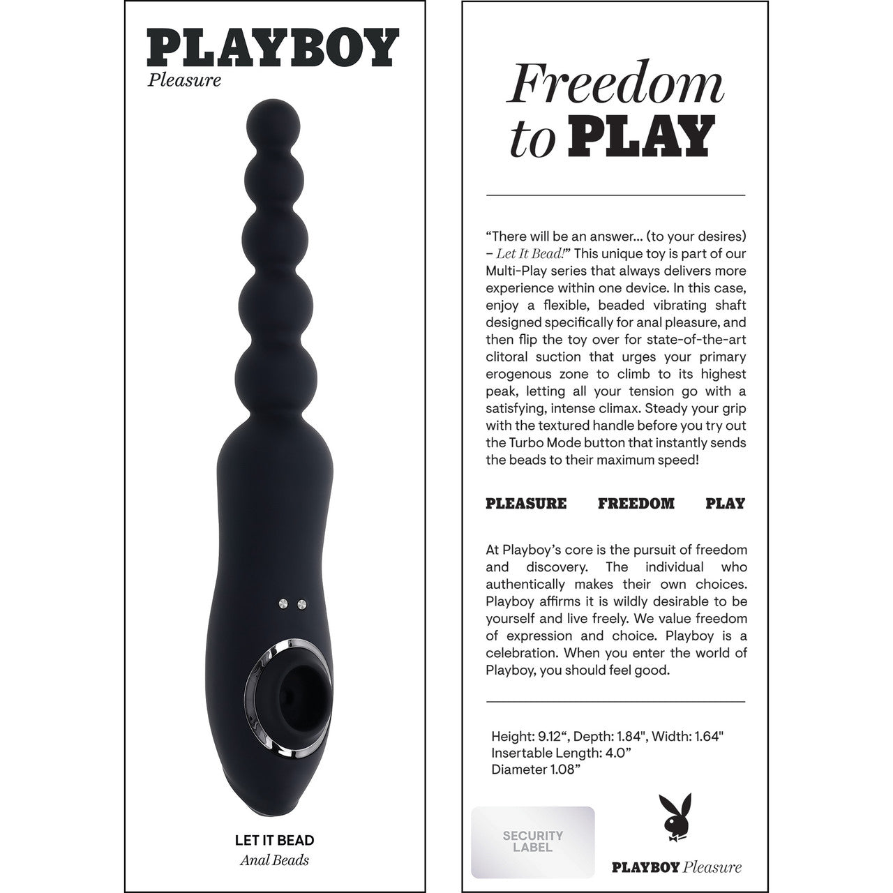 Playboy Pleasure Let It Bead Anal Beads & Clitoral Suction Rechargeable Silicone Dual Purpose Vibrator
