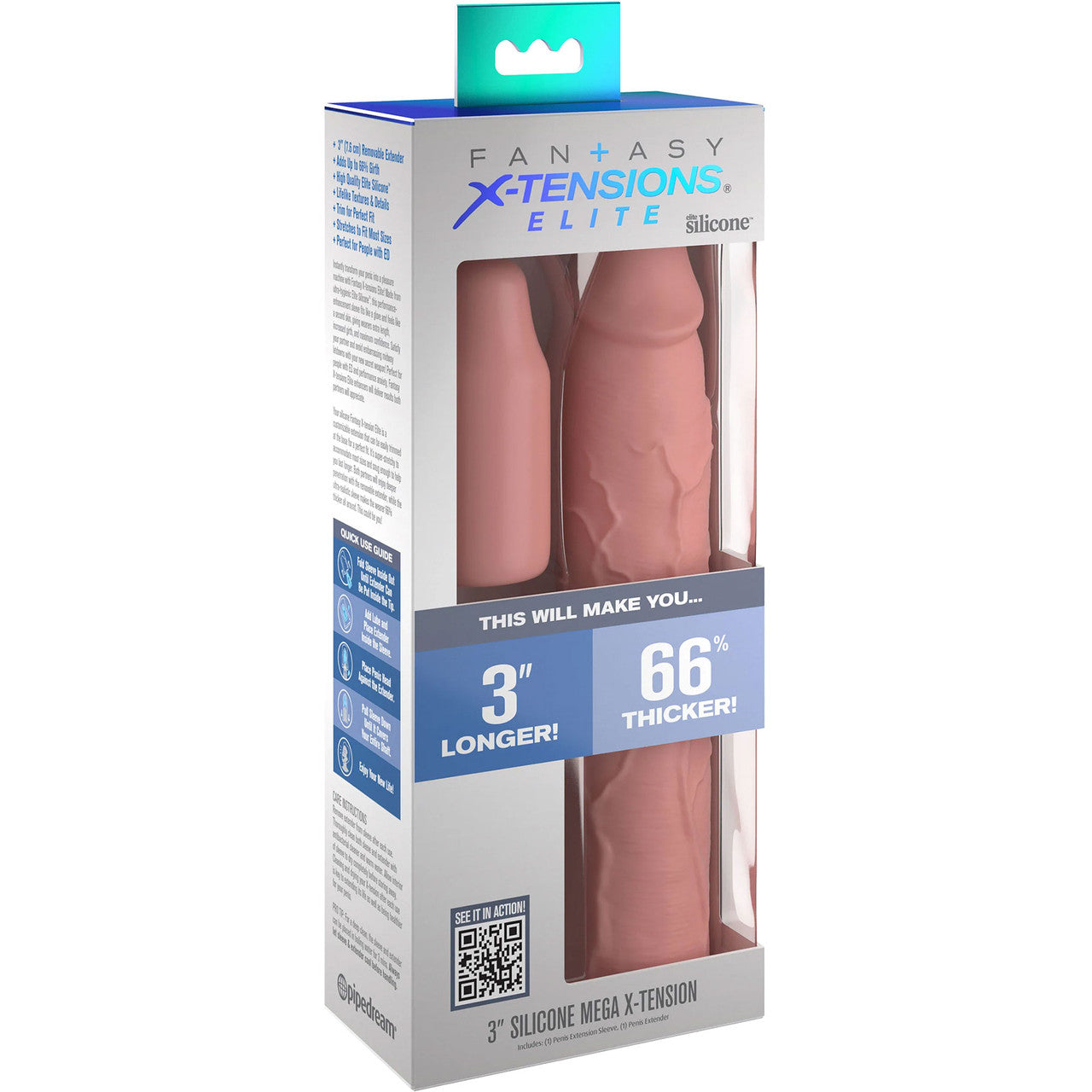 Fantasy X-tensions Elite Silicone 9" Penis Extension With 3" Removable Extender - Vanilla