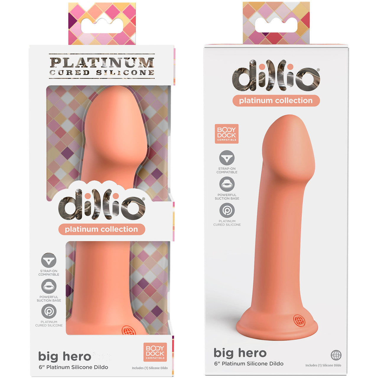 Dillio Platinum Big Hero Silicone 6" Suction Cup Dildo - Peach
