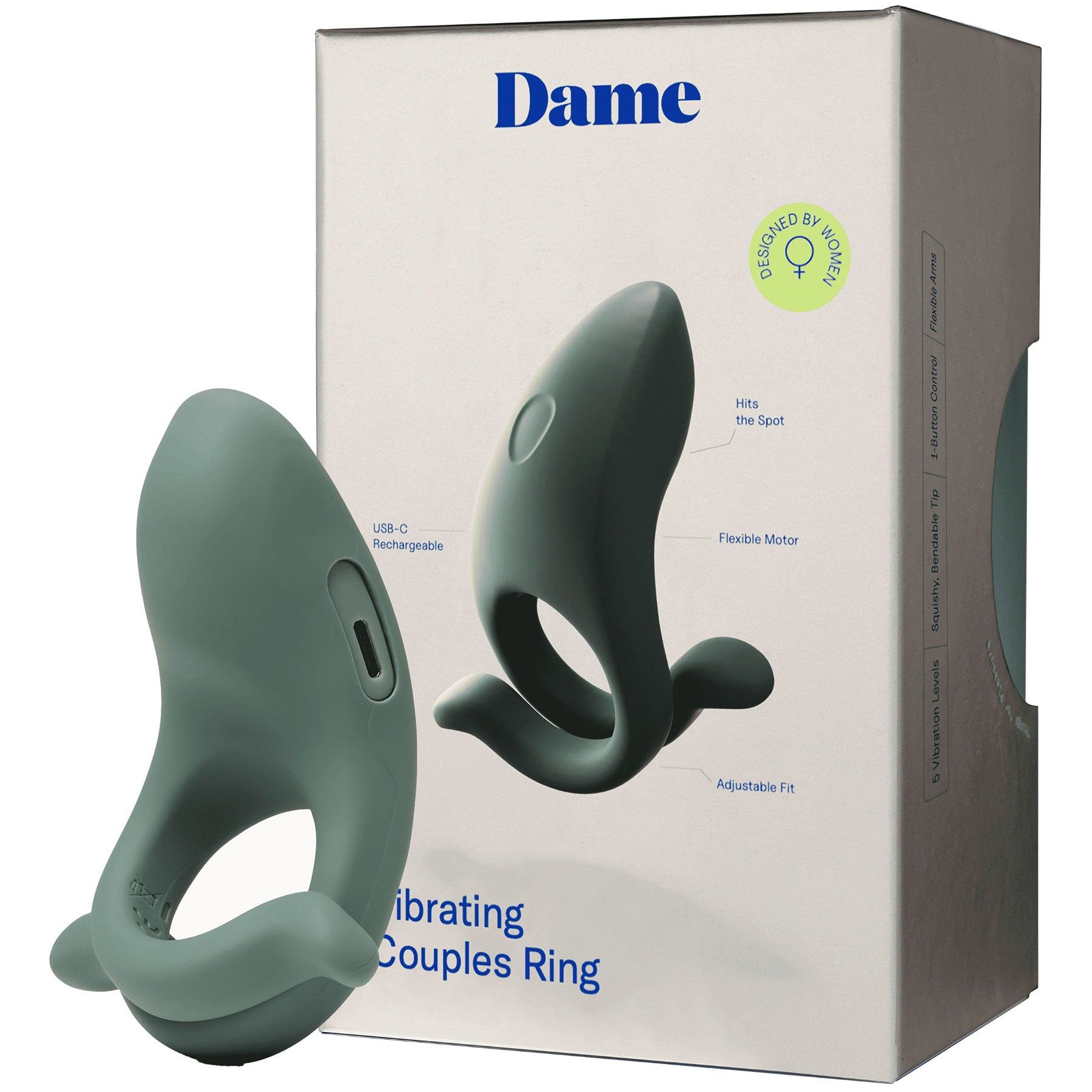 Hug Vibrating Silicone Couples Cock Ring By Dame - Steel