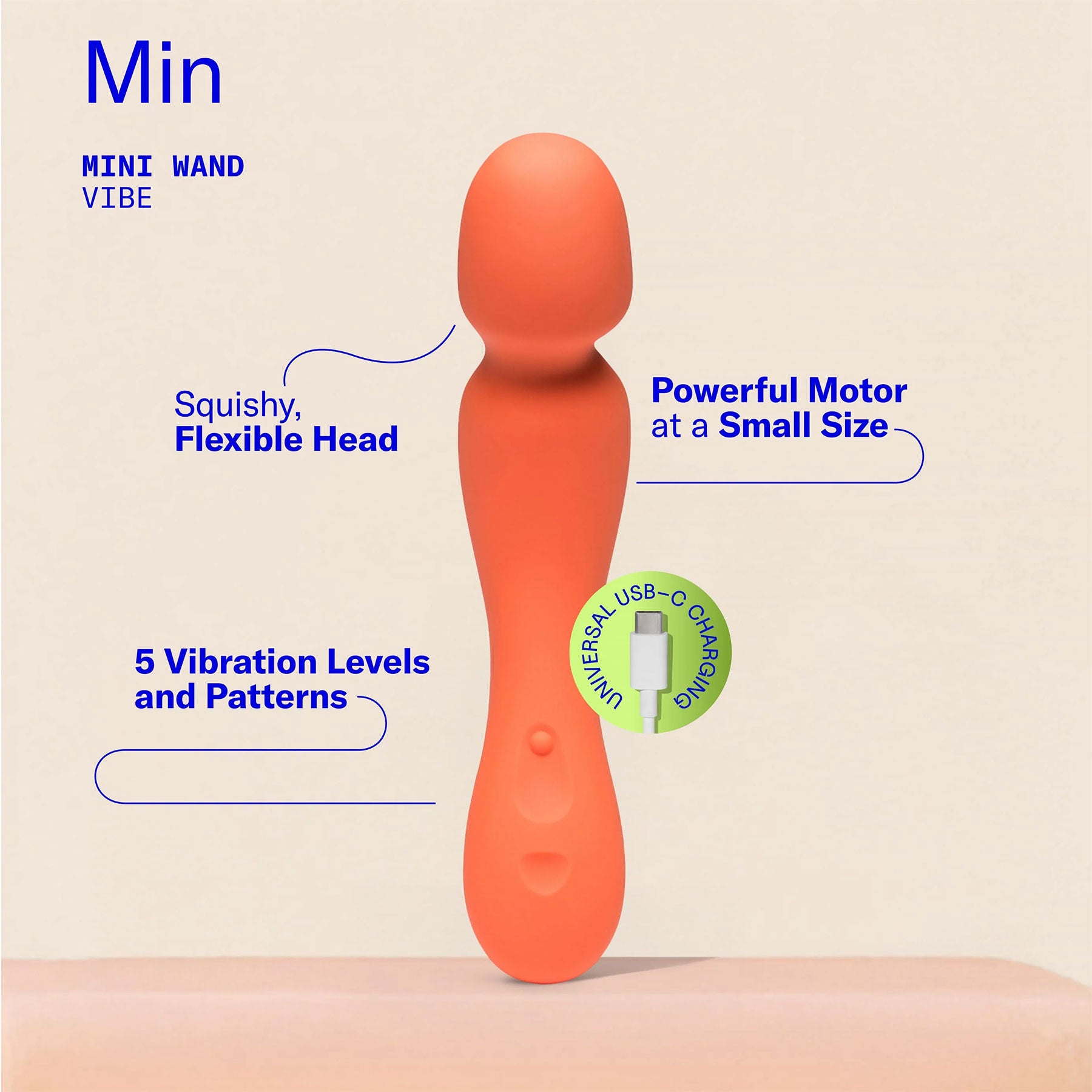 Min Silicone Waterproof Rechargeable Mini Wand Vibrator By Dame - Tangerine