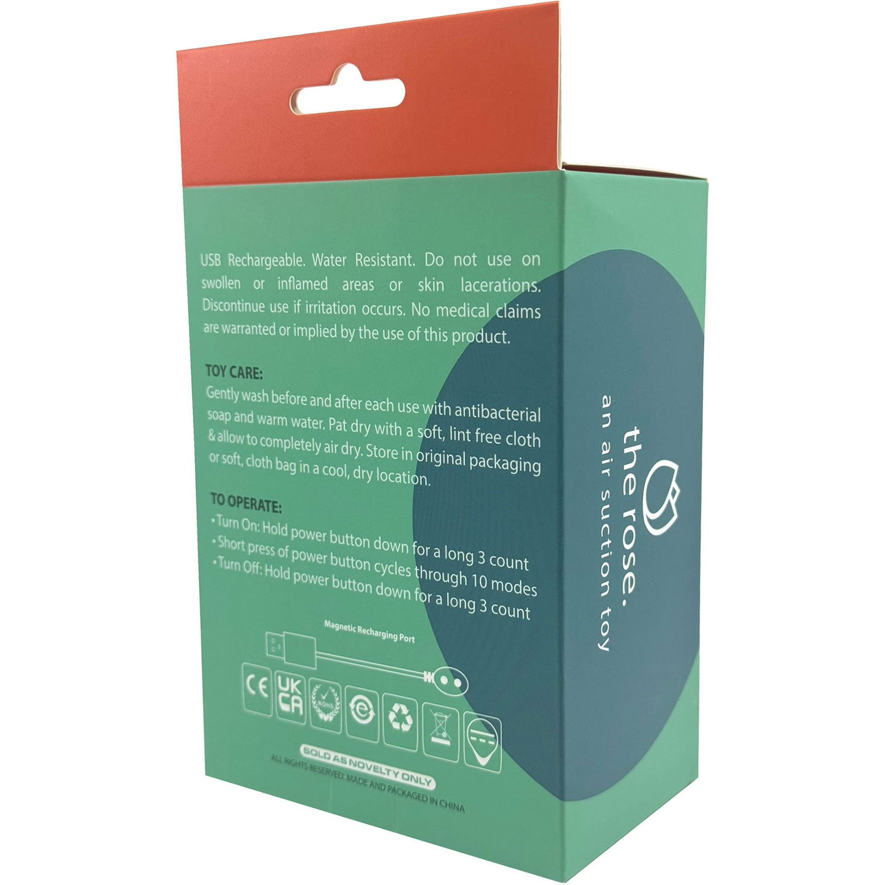 The Rose Rechargeable Clitoral Pressure Wave Stimulator By Pleasure Engine - Red - Box Back