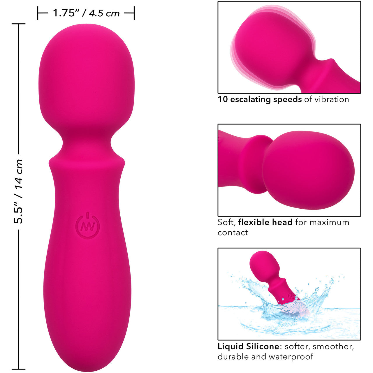 Bliss Liquid Silicone Mini Wand Rechargeable Waterproof Vibrator - Pink