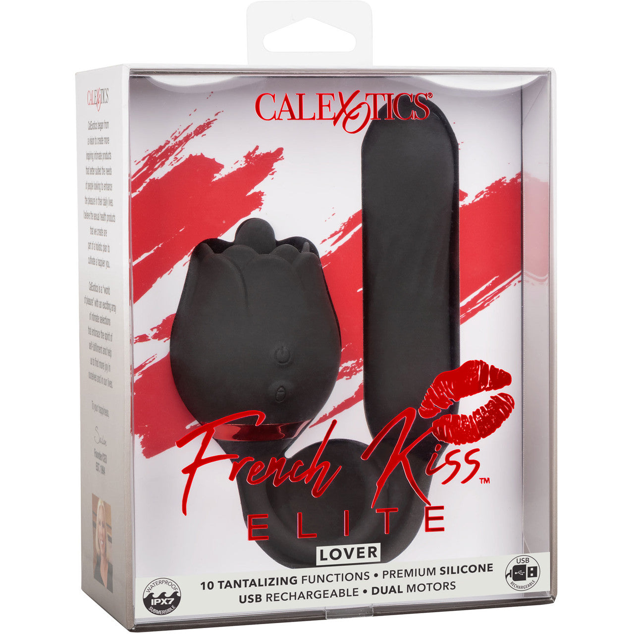 French Kiss Elite Lover Silicone Rotating Bullet Vibrator & Flickering Tongue Clitoral Stimulator By CalExotics - Black