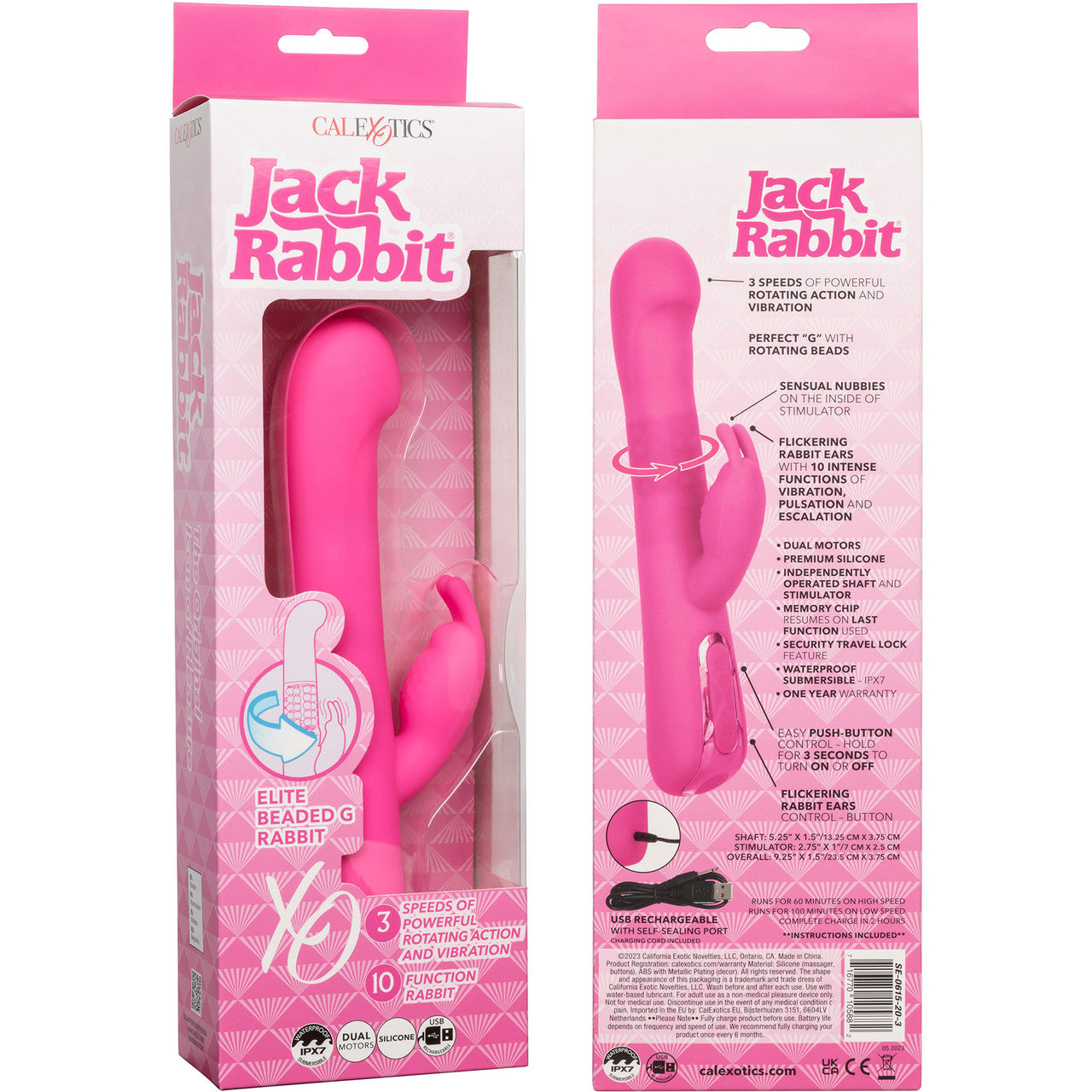 Jack Rabbit Elite Beaded G Rabbit Silicone Rechargeable Dual Stimulation Vibrator By CalExotics